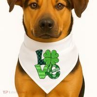 Love St Patricks Day Pattys Irish Clover USA-Made Doggie Bandana thumb 1