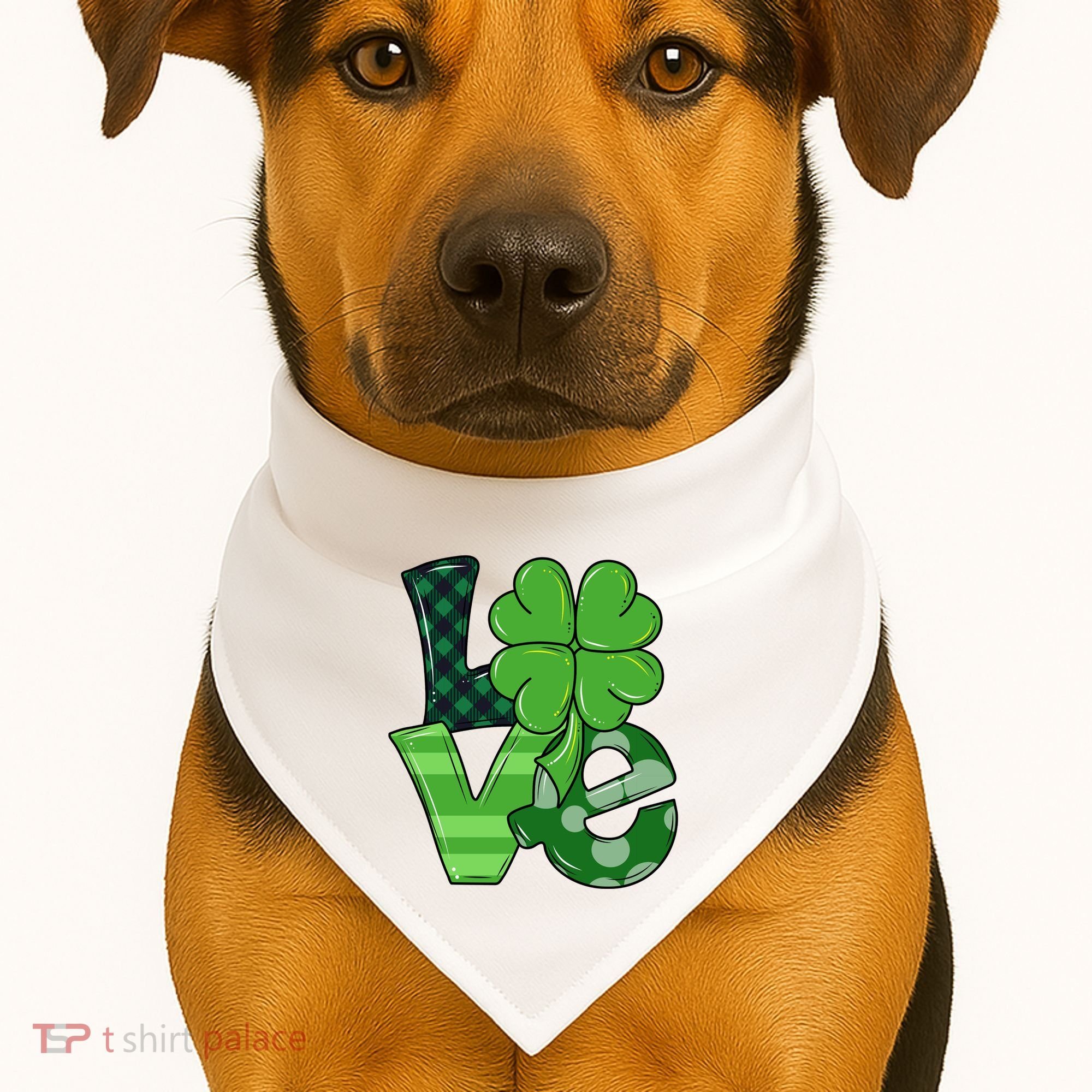 Love St Patricks Day Pattys Irish Clover USA-Made Doggie Bandana