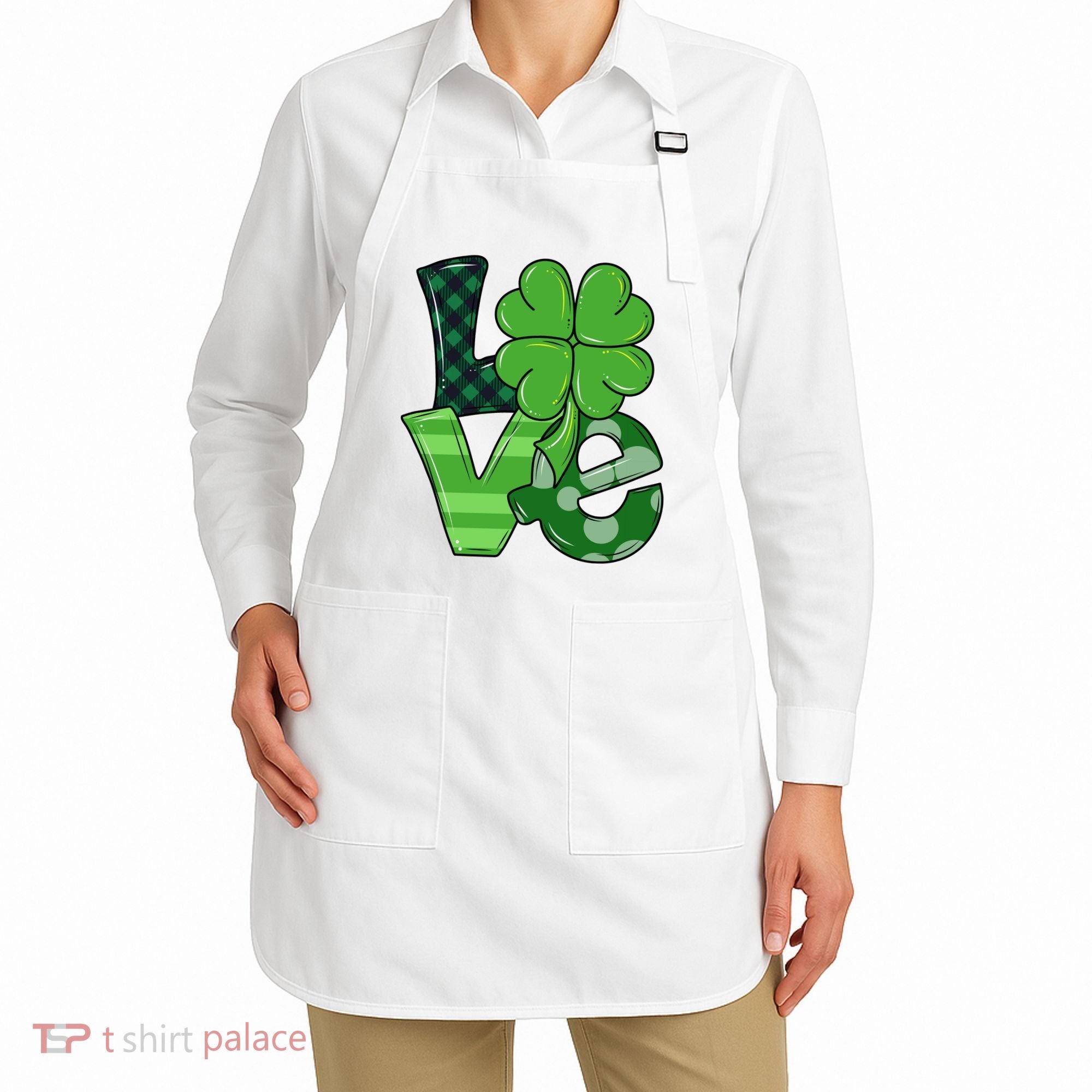 Love St Patricks Day Pattys Irish Clover Apron
