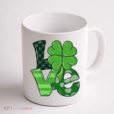 Love St Patricks Day Pattys Irish Clover Coffee Mug back