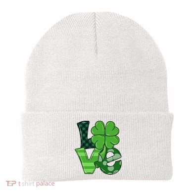 Love St Patricks Day Pattys Irish Clover Beanie