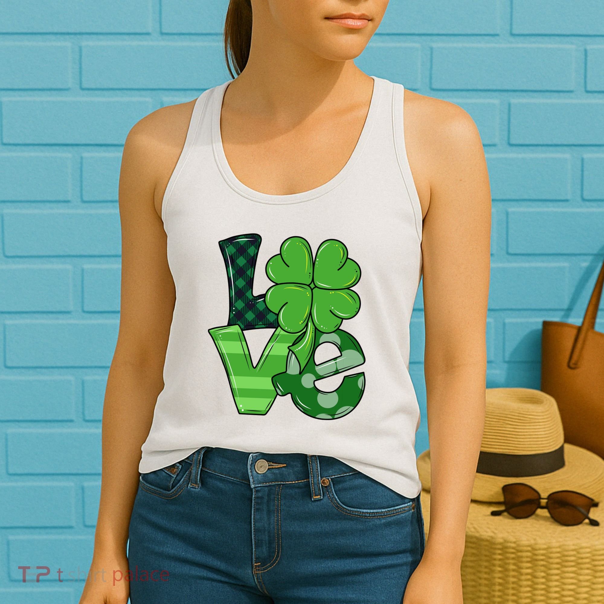 Love St Patricks Day Pattys Irish Clover Women's Tank Top