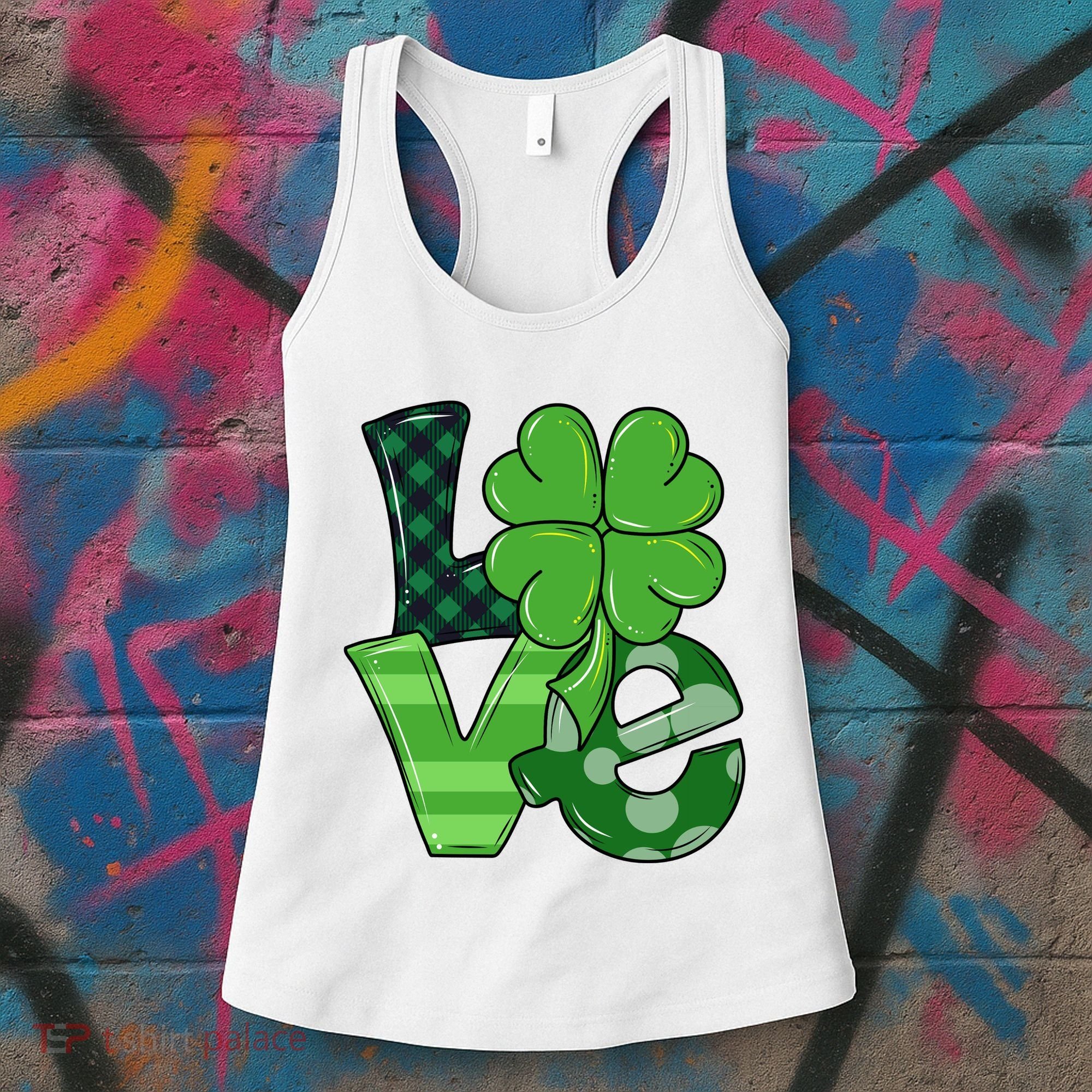 Love St Patricks Day Pattys Irish Clover Women's Tank Top