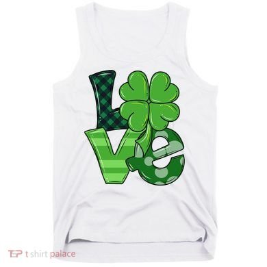 Love St Patricks Day Pattys Irish Clover Tank Top