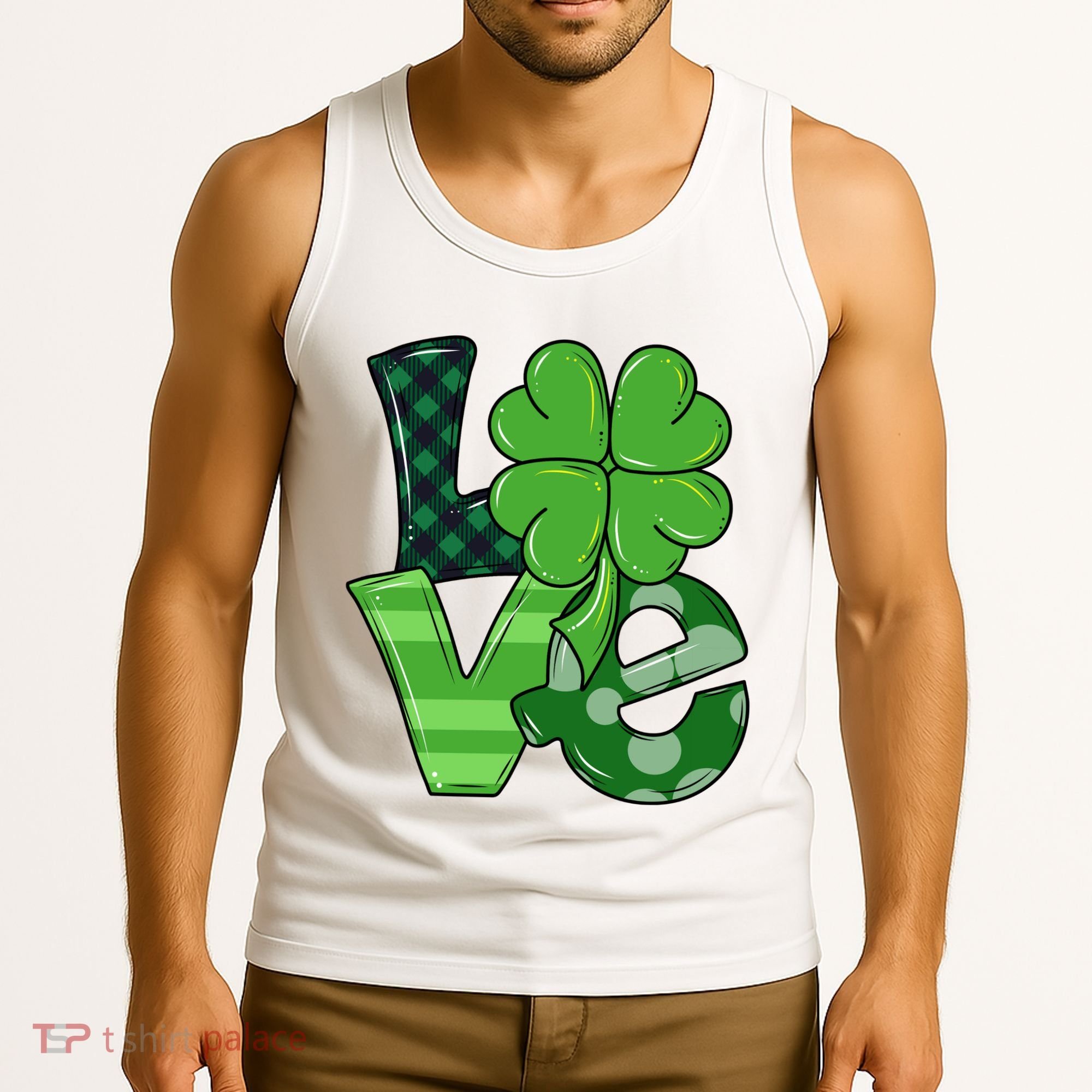 Love St Patricks Day Pattys Irish Clover Tank Top
