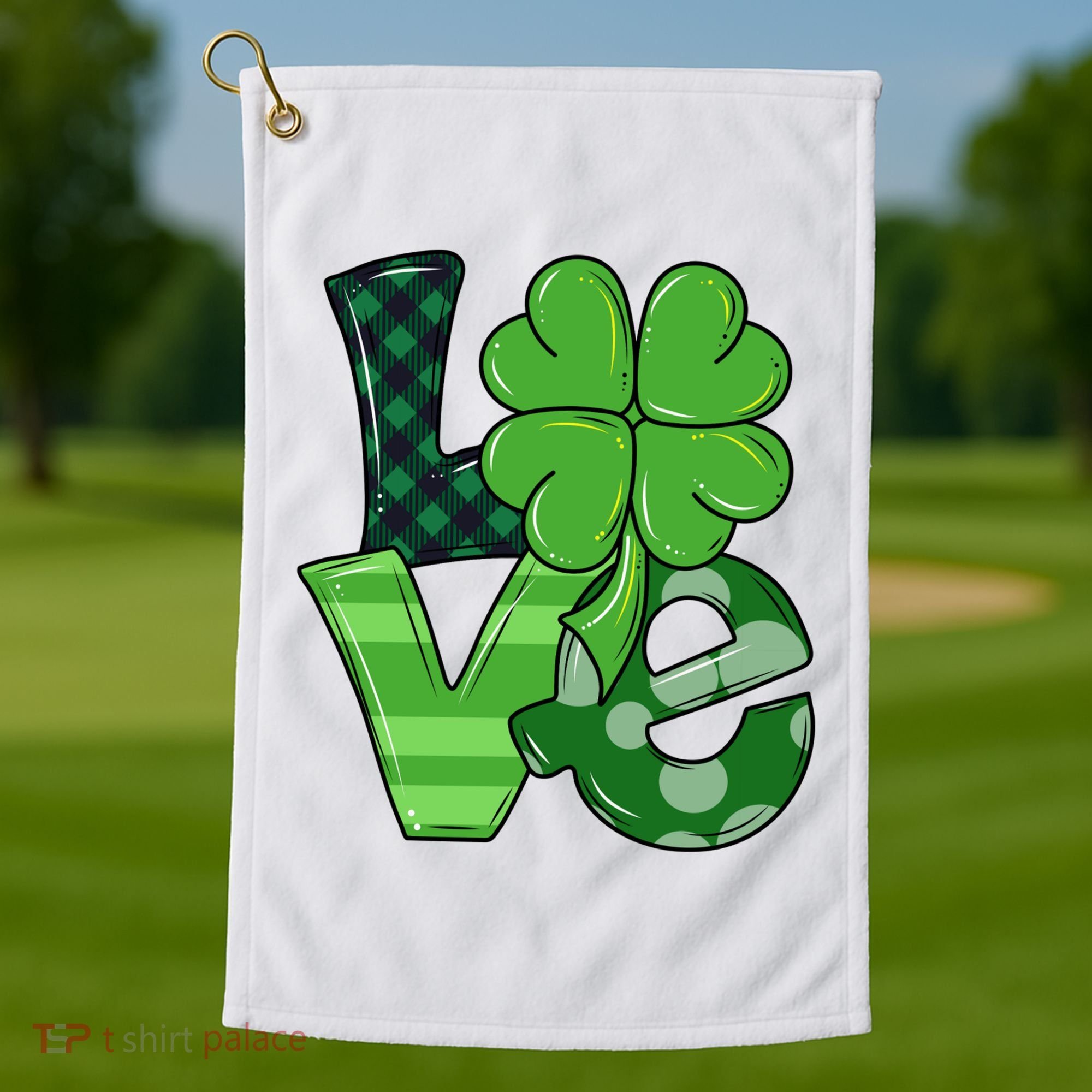 Love St Patricks Day Pattys Irish Clover Golf Towel