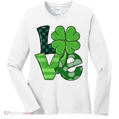Love St Patricks Day Pattys Irish Clover Women's Long Sleeve Shirt