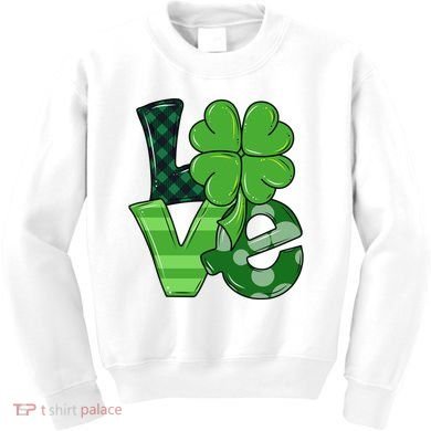 Love St Patricks Day Pattys Irish Clover Kids Sweatshirt