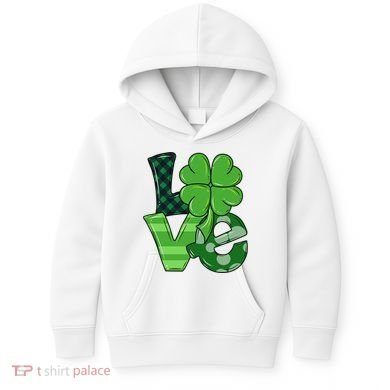 Love St Patricks Day Pattys Irish Clover Kids Hoodie