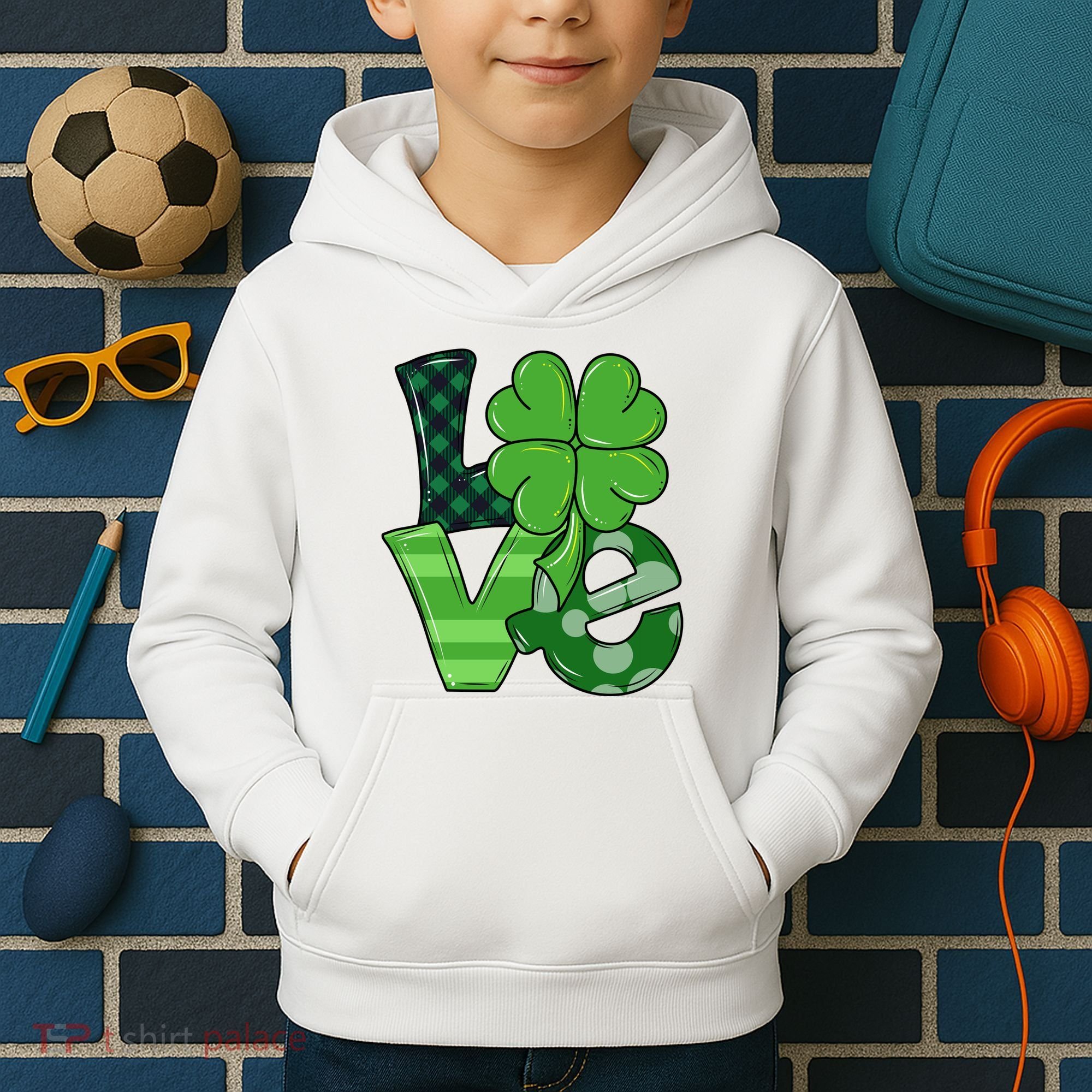 Love St Patricks Day Pattys Irish Clover Kids Hoodie