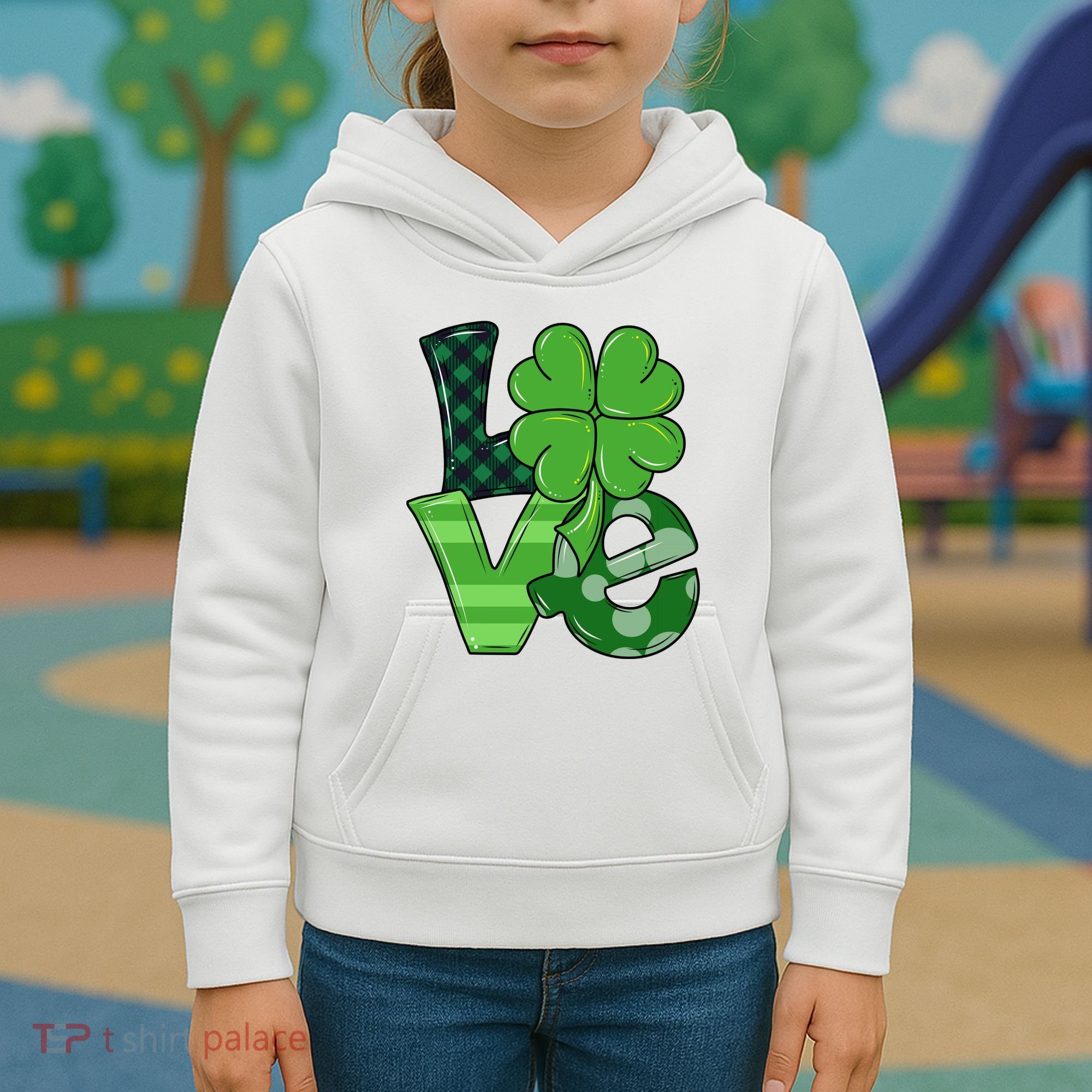 Love St Patricks Day Pattys Irish Clover Kids Hoodie