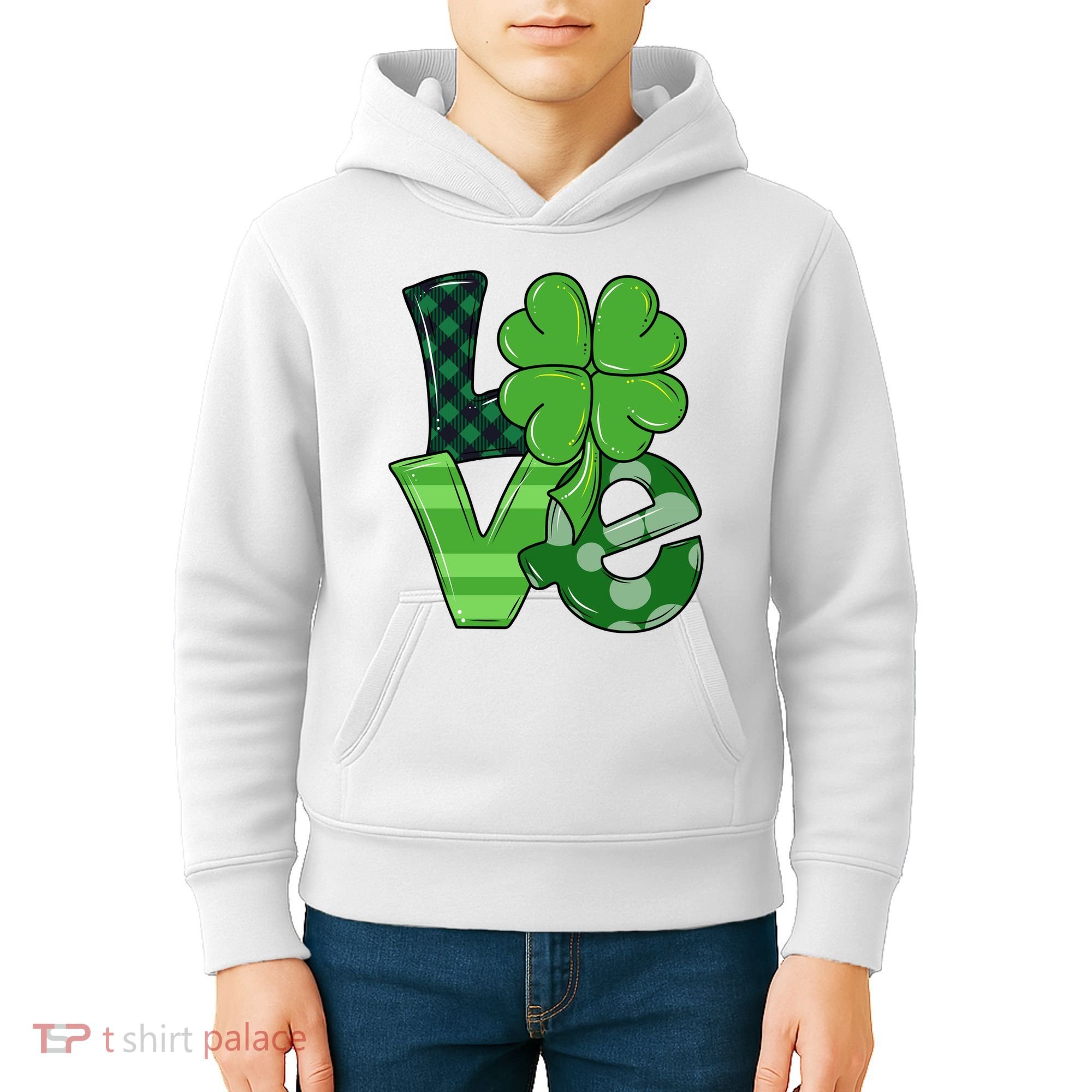 Love St Patricks Day Pattys Irish Clover Kids Hoodie