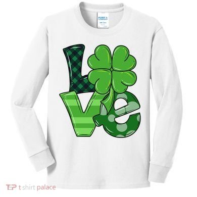 Love St Patricks Day Pattys Irish Clover Kids Long Sleeve Shirt