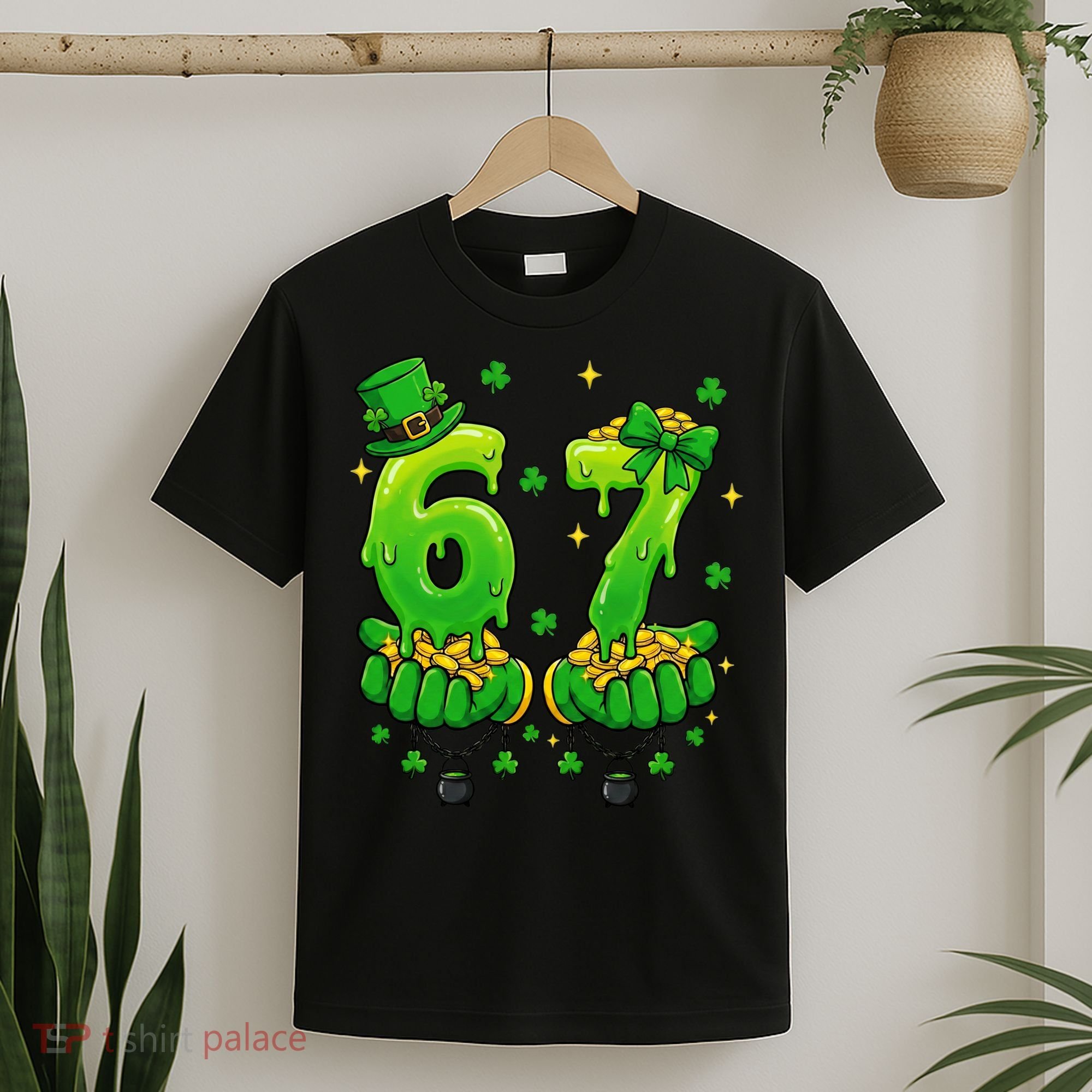Lucky St Patrick's Day 67 Six Seven Drip Hands T-Shirt