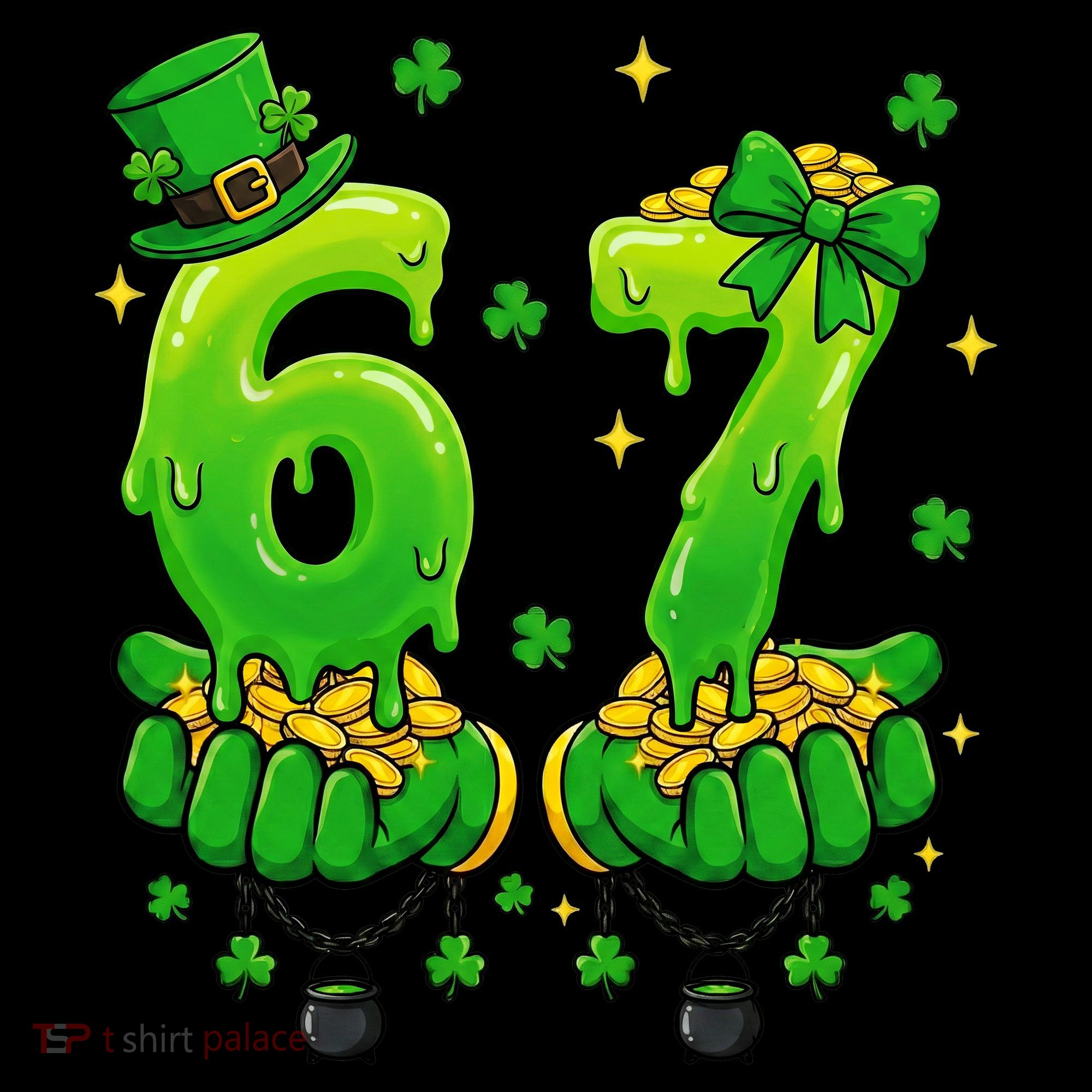 Lucky St Patrick's Day 67 Six Seven Drip Hands Bucket Hat