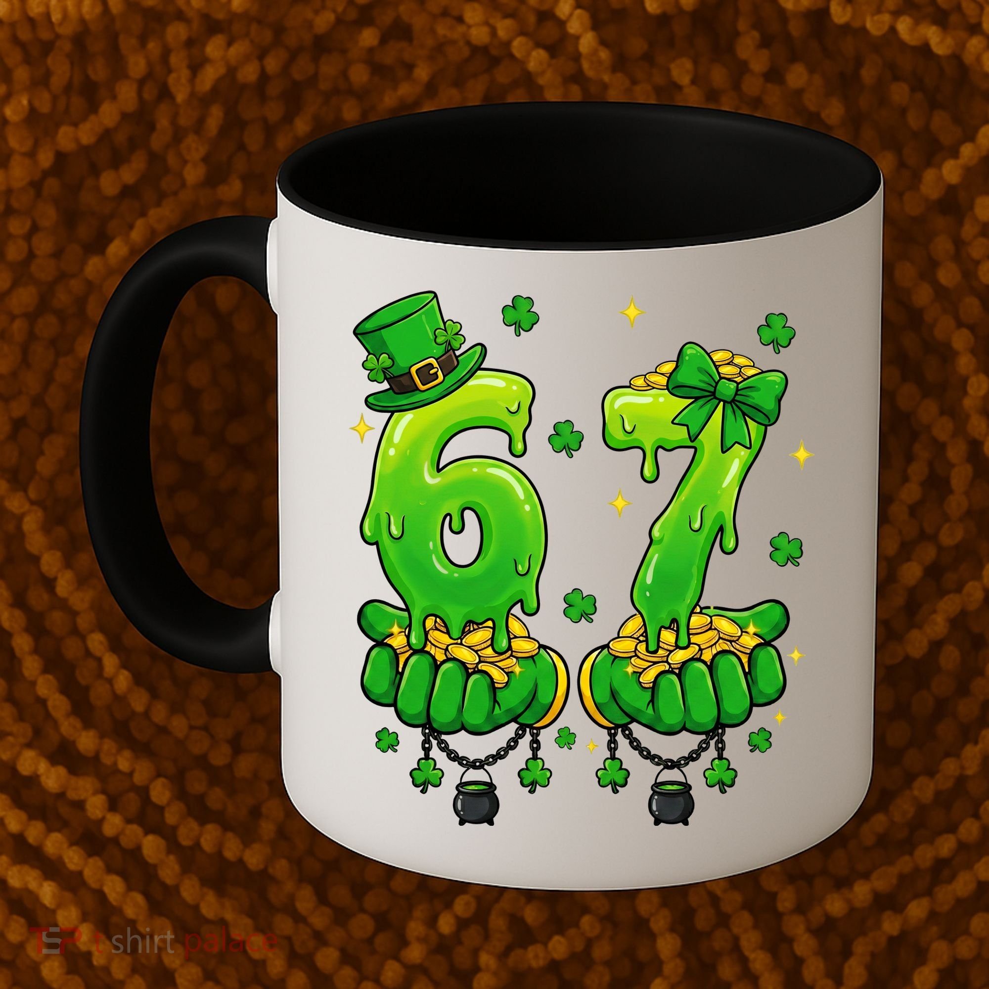 Lucky St Patrick's Day 67 Six Seven Drip Hands Coffee Mug