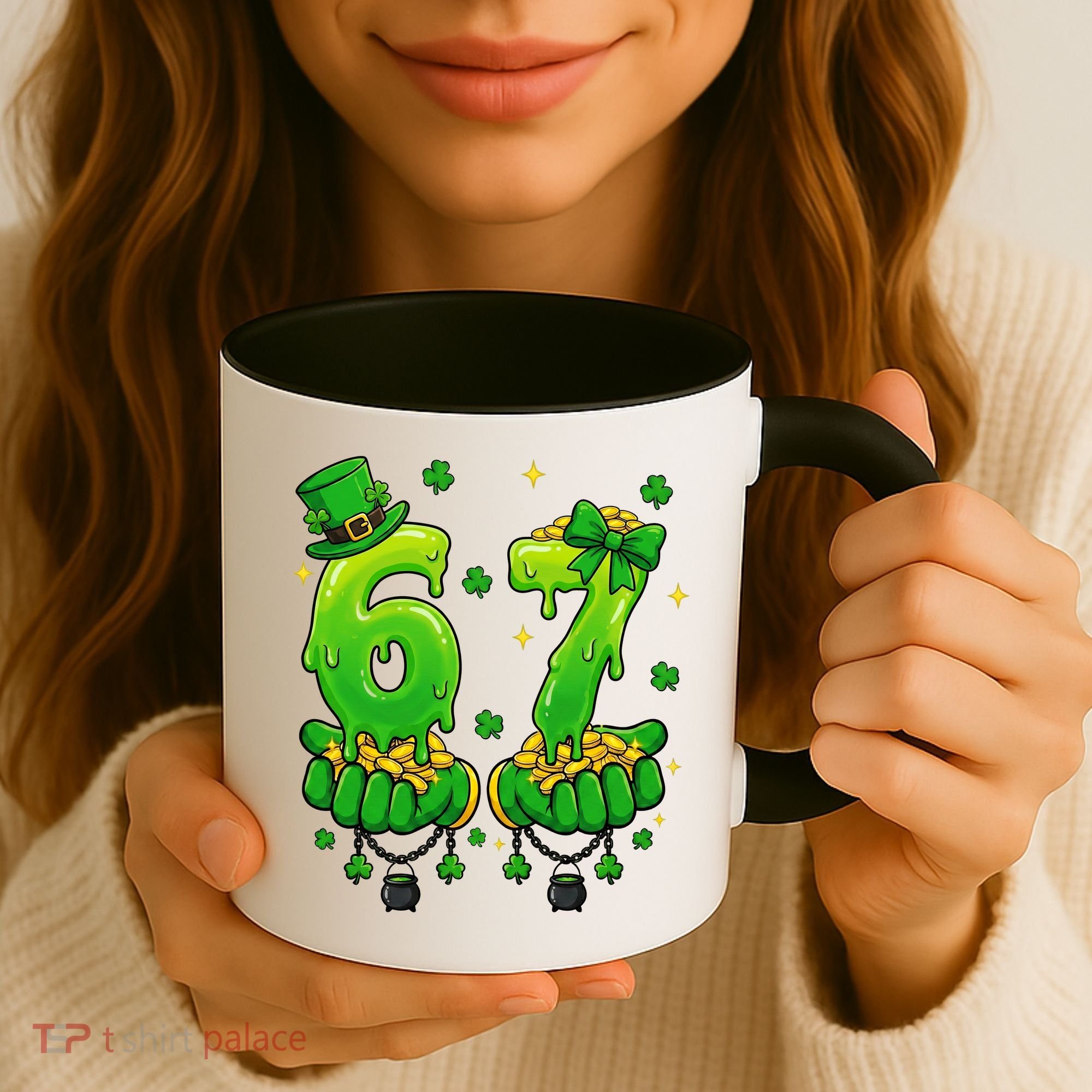 Lucky St Patrick's Day 67 Six Seven Drip Hands Coffee Mug