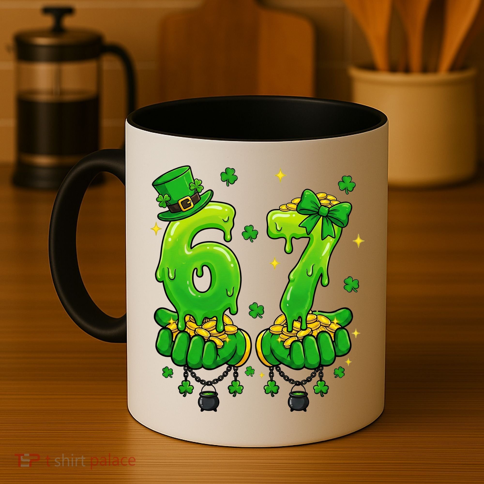 Lucky St Patrick's Day 67 Six Seven Drip Hands Coffee Mug