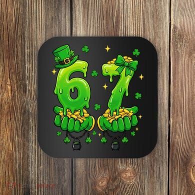 Lucky St Patrick's Day 67 Six Seven Drip Hands Coaster