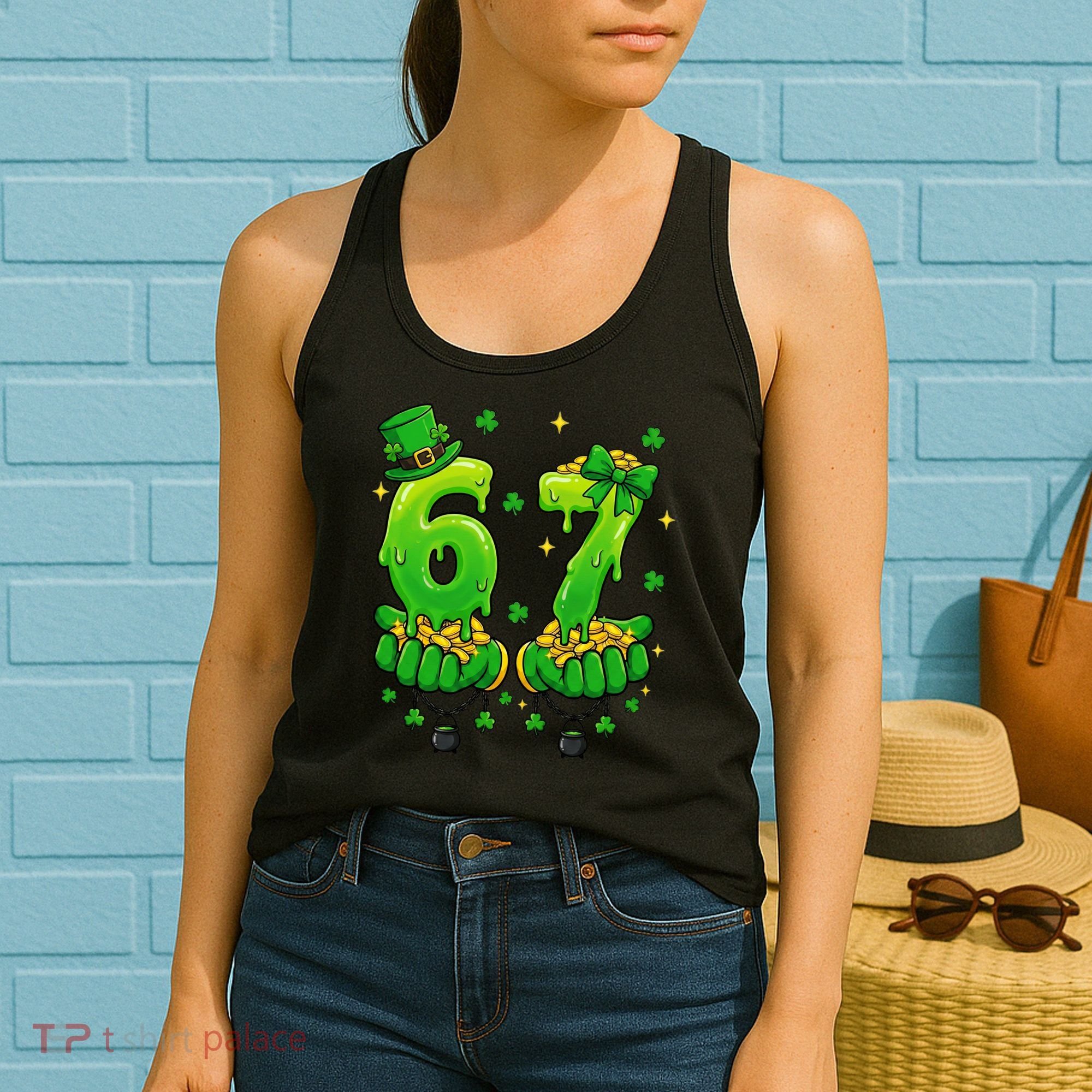 Lucky St Patrick's Day 67 Six Seven Drip Hands Women's Tank Top