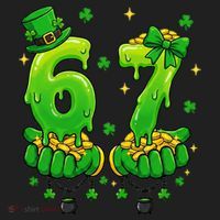 Lucky St Patrick's Day 67 Six Seven Drip Hands Hat thumb 2