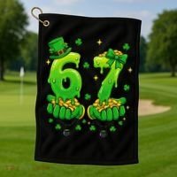Lucky St Patrick's Day 67 Six Seven Drip Hands Golf Towel thumb 1