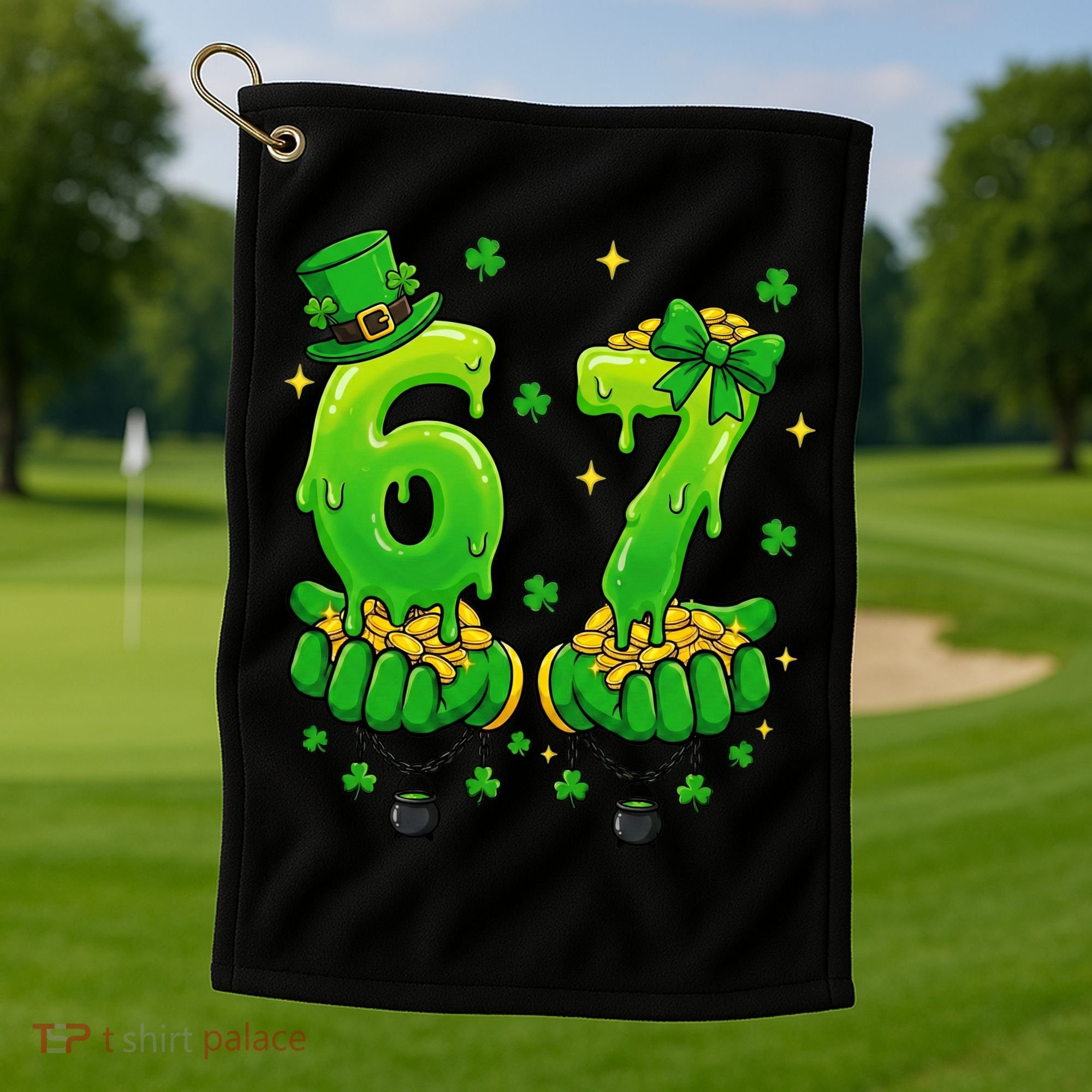 Lucky St Patrick's Day 67 Six Seven Drip Hands Golf Towel