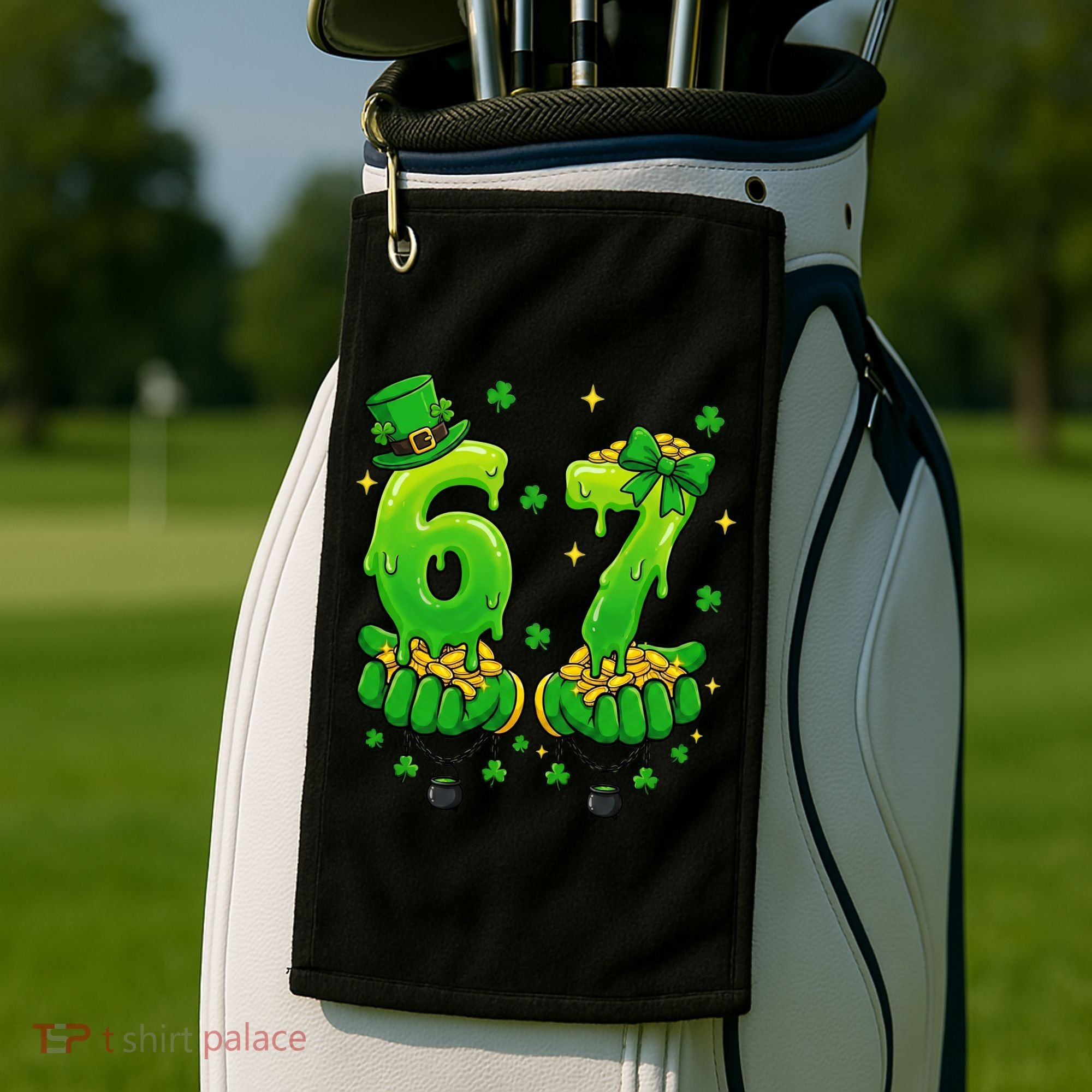 Lucky St Patrick's Day 67 Six Seven Drip Hands Golf Towel