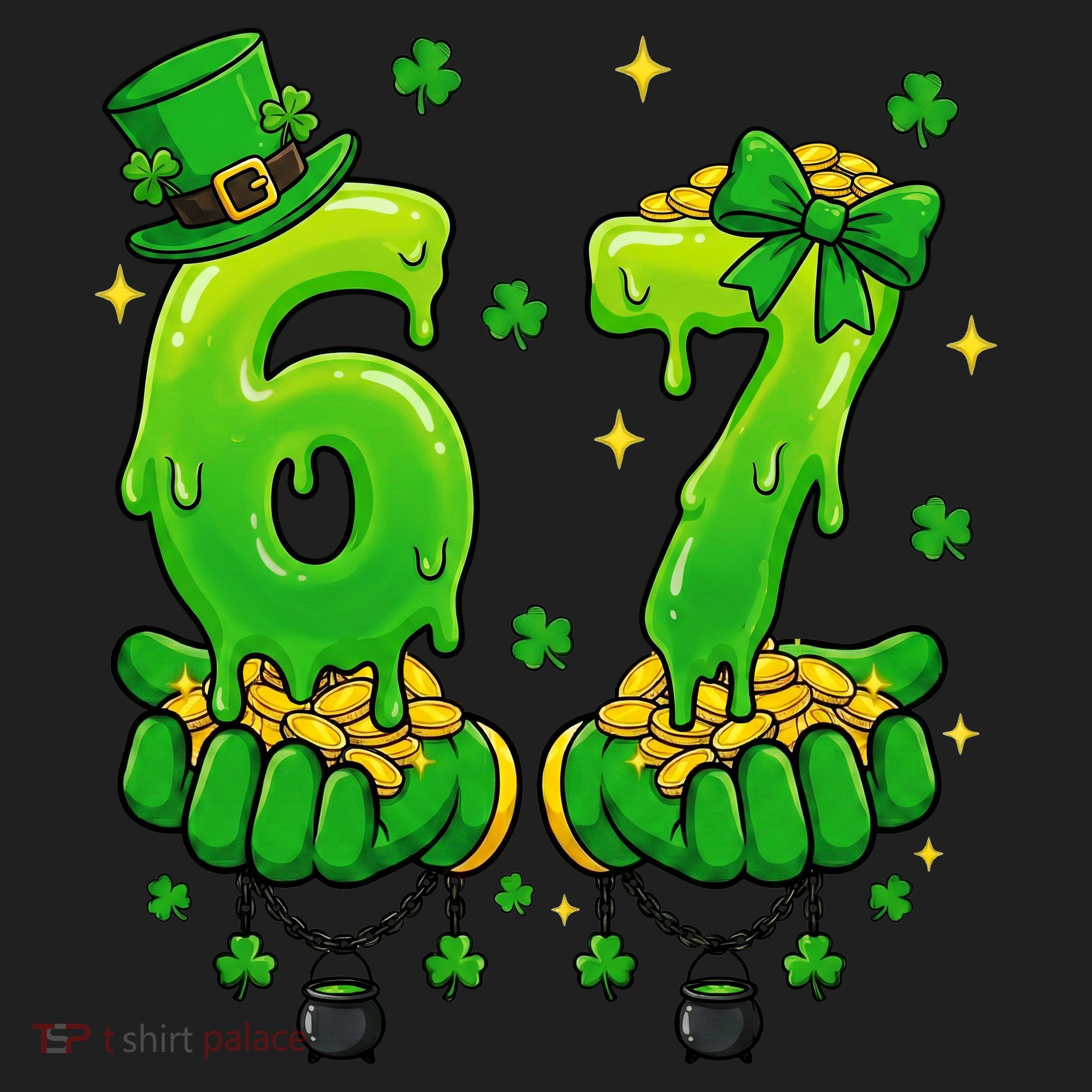 Lucky St Patrick's Day 67 Six Seven Drip Hands Golf Towel