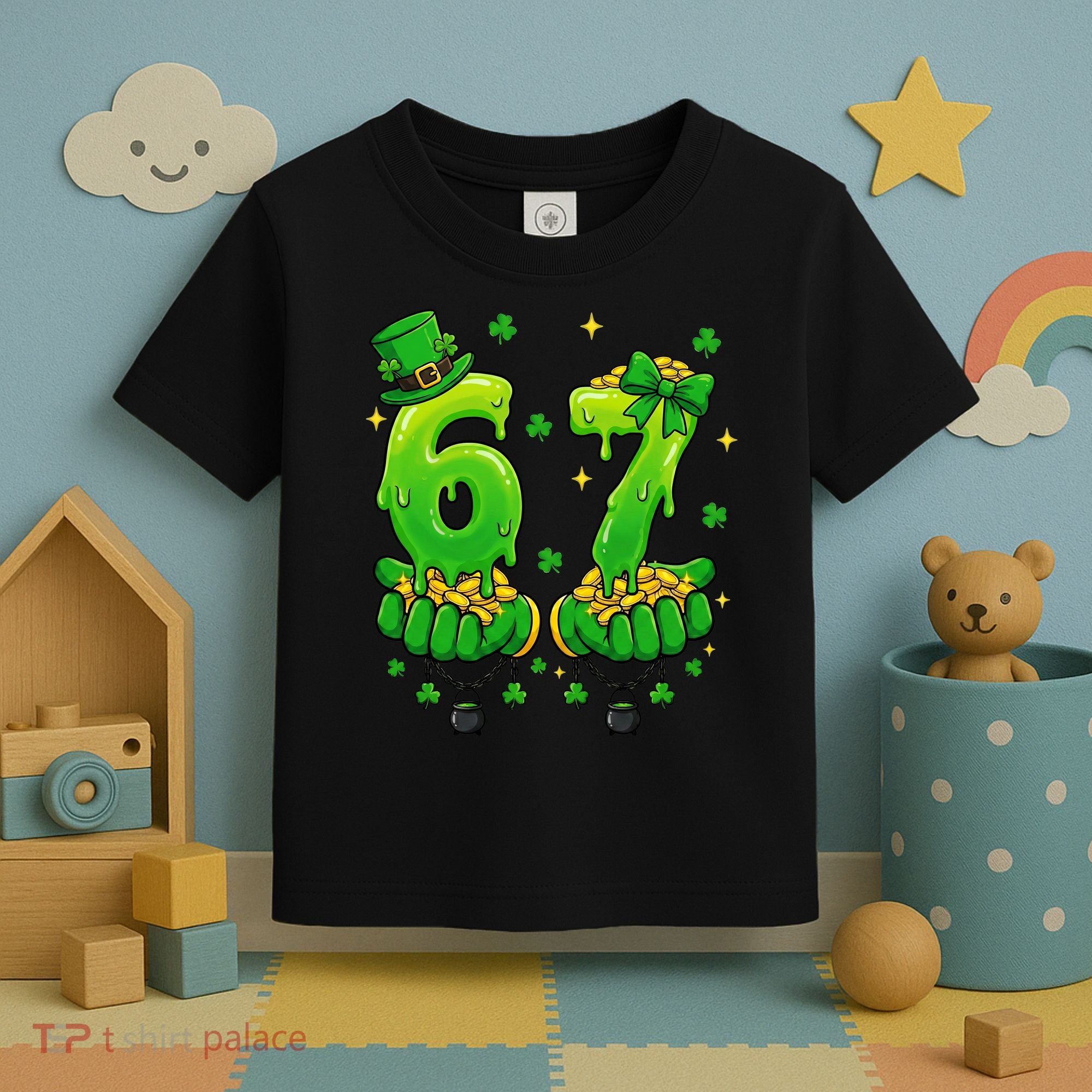 Lucky St Patrick's Day 67 Six Seven Drip Hands Toddler T-Shirt