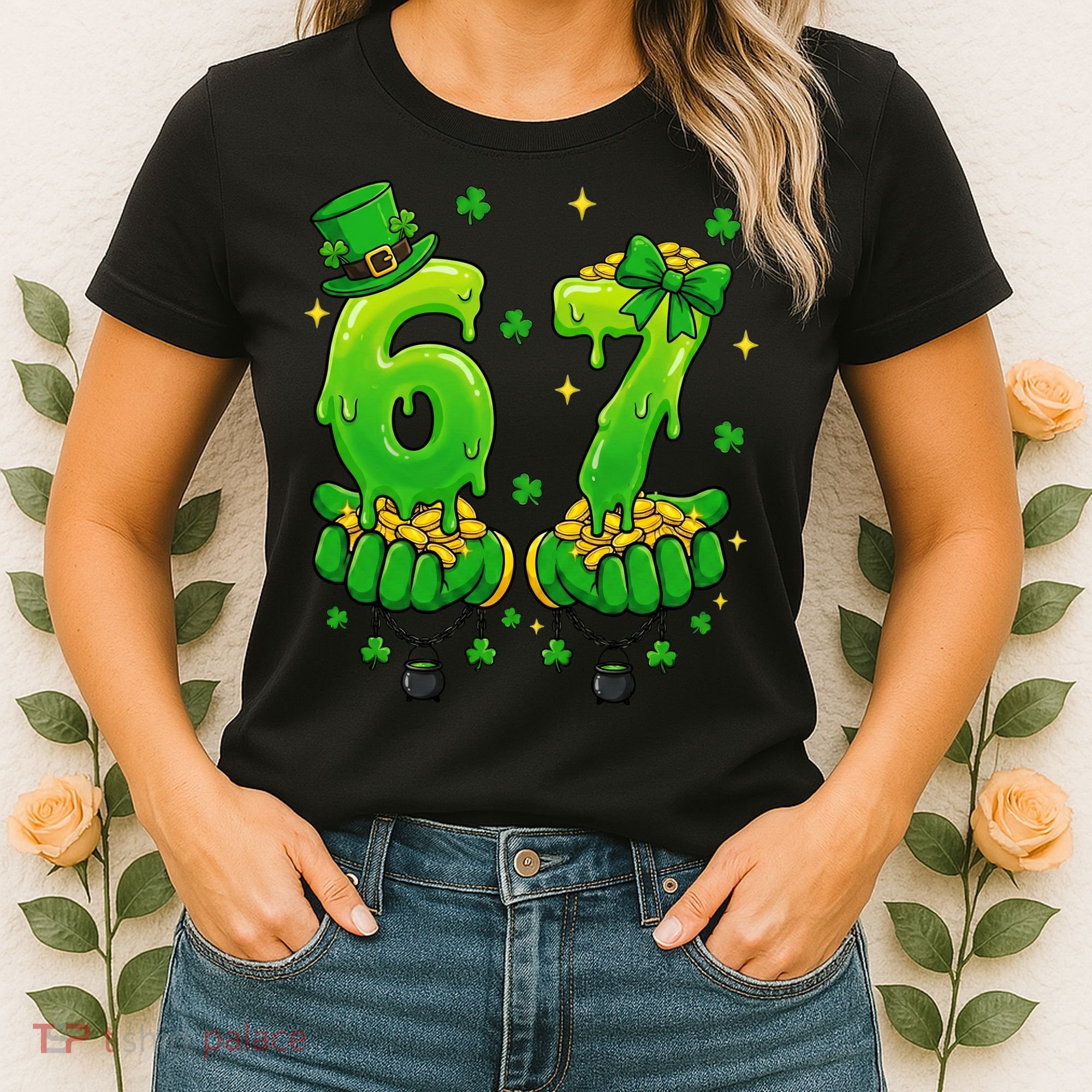 Lucky St Patrick's Day 67 Six Seven Drip Hands Women's T-Shirt