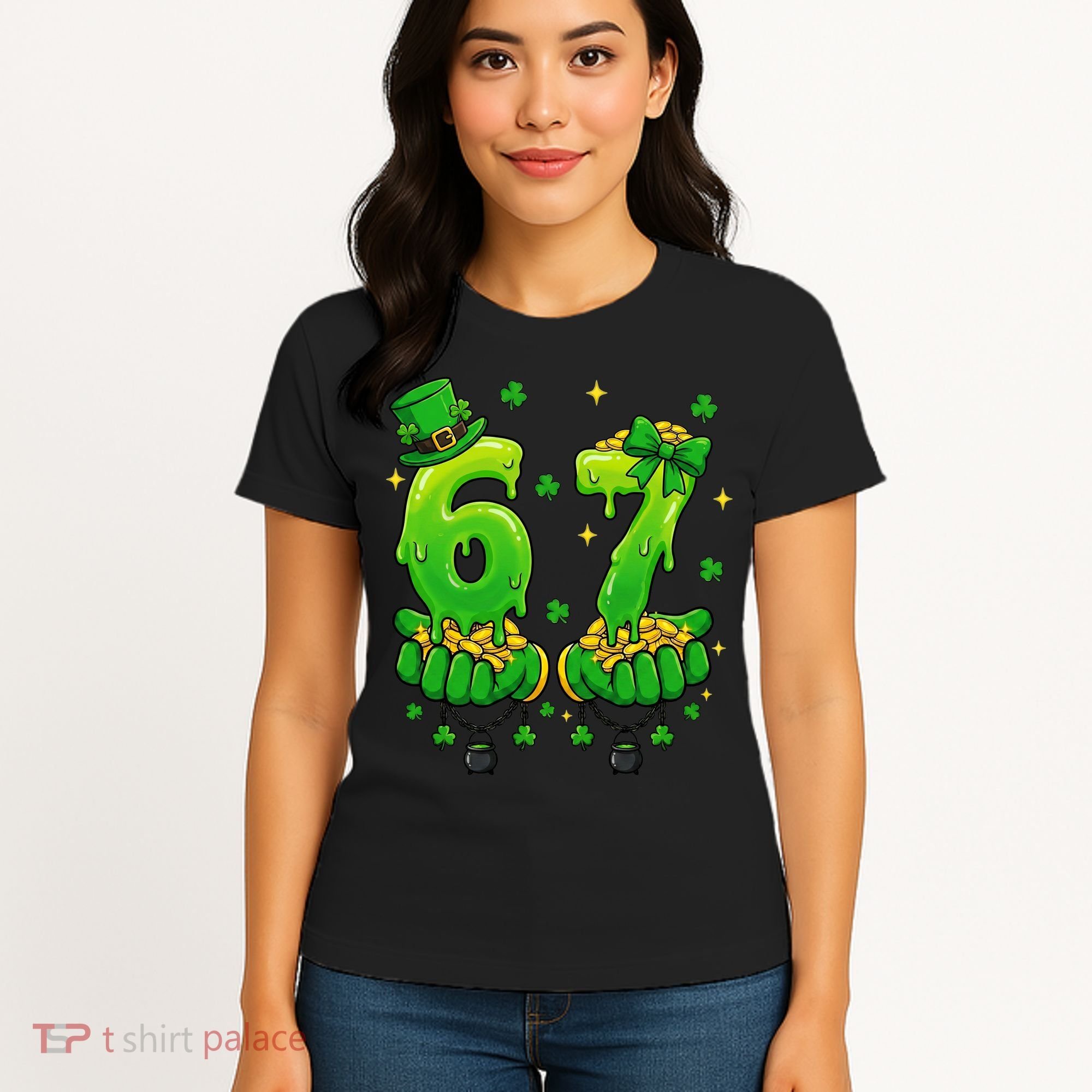 Lucky St Patrick's Day 67 Six Seven Drip Hands Women's T-Shirt