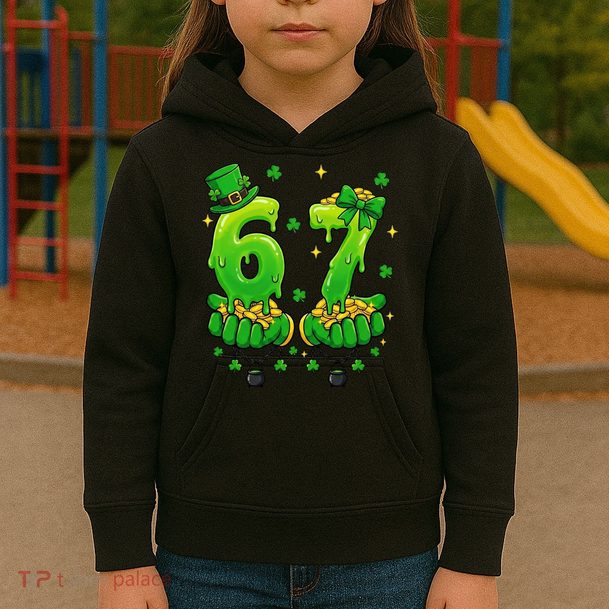 Lucky St Patrick's Day 67 Six Seven Drip Hands Kids Hoodie
