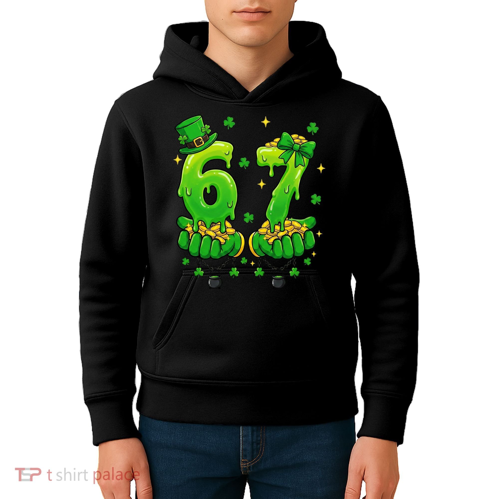 Lucky St Patrick's Day 67 Six Seven Drip Hands Kids Hoodie