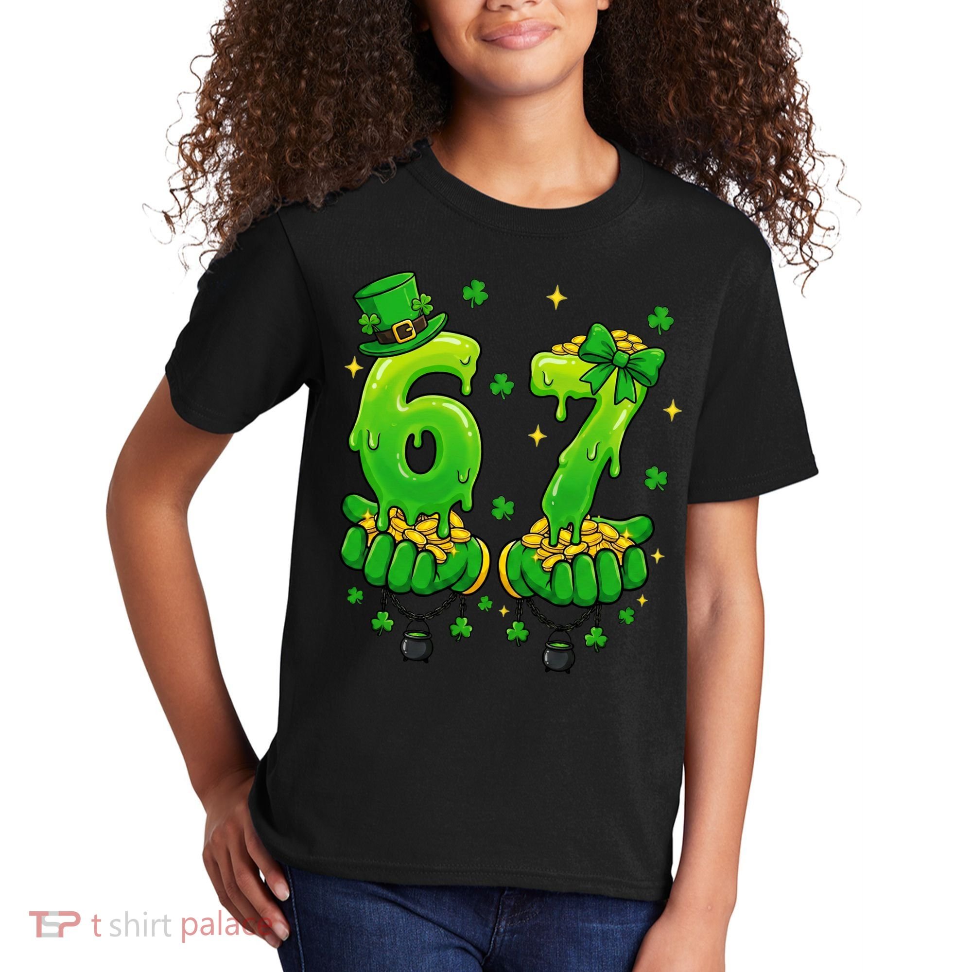Lucky St Patrick's Day 67 Six Seven Drip Hands Kids T-Shirt