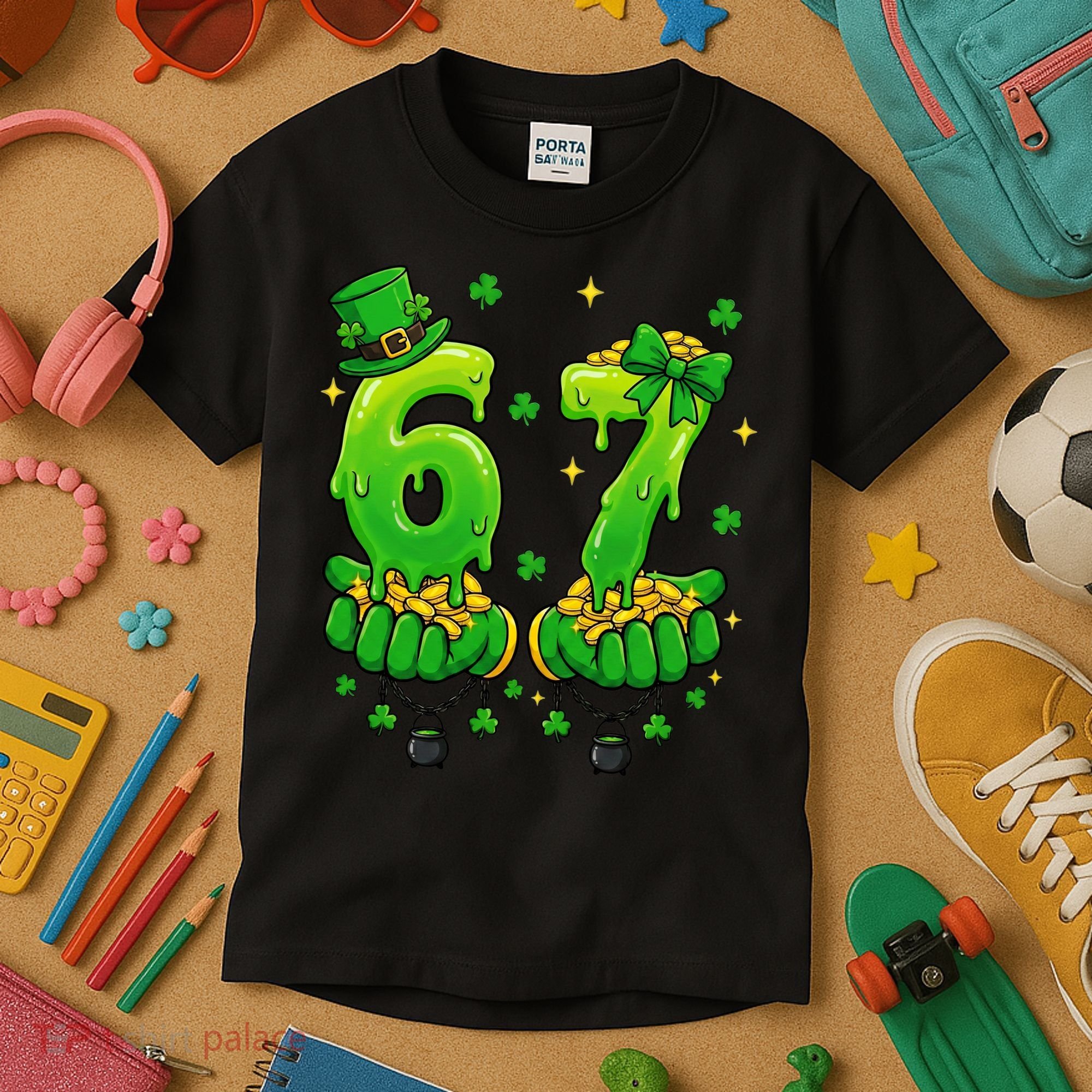 Lucky St Patrick's Day 67 Six Seven Drip Hands Kids T-Shirt