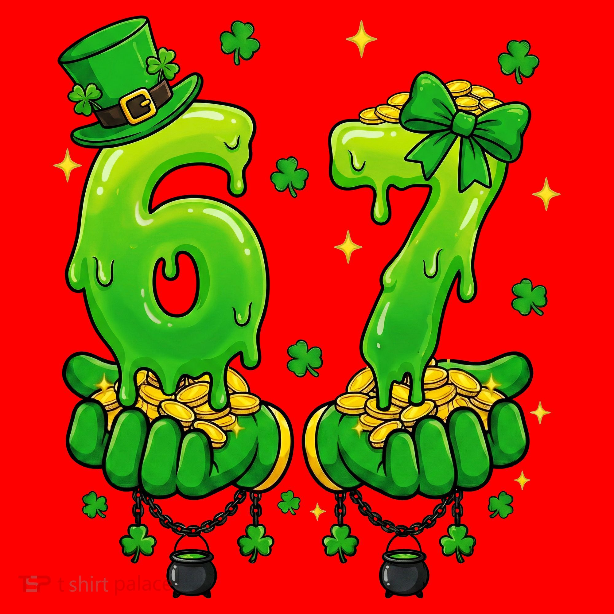 Lucky St Patrick's Day 67 Six Seven Drip Hands Santa Hat