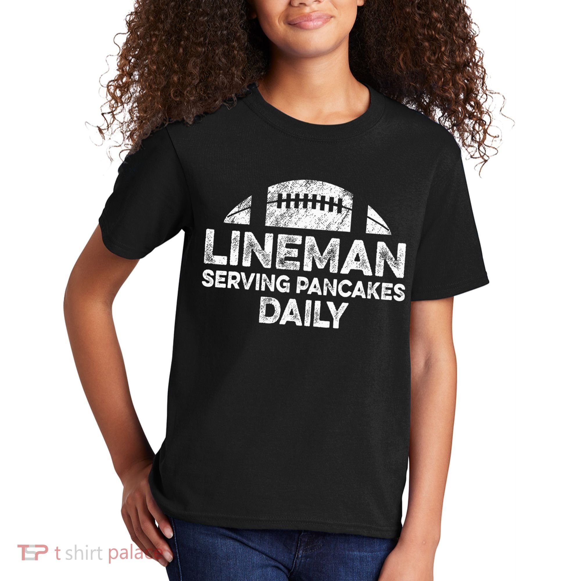 Lineman Serving Pancakes Daily Football Offensive Lineman Kids T-Shirt