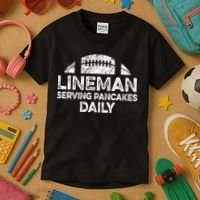 Lineman Serving Pancakes Daily Football Offensive Lineman Kids T-Shirt thumb 3