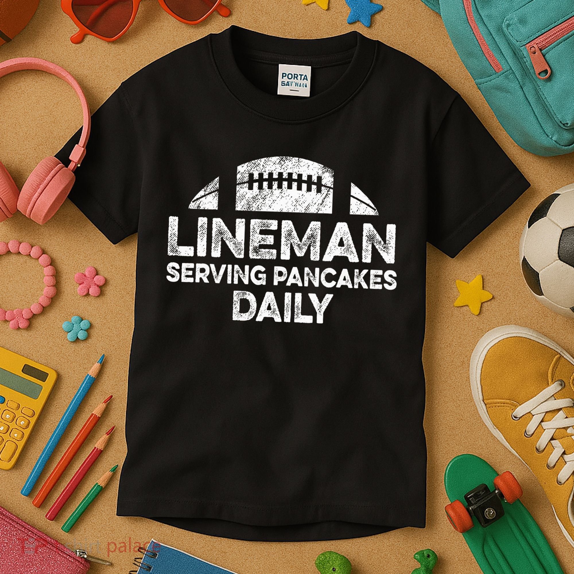 Lineman Serving Pancakes Daily Football Offensive Lineman Kids T-Shirt