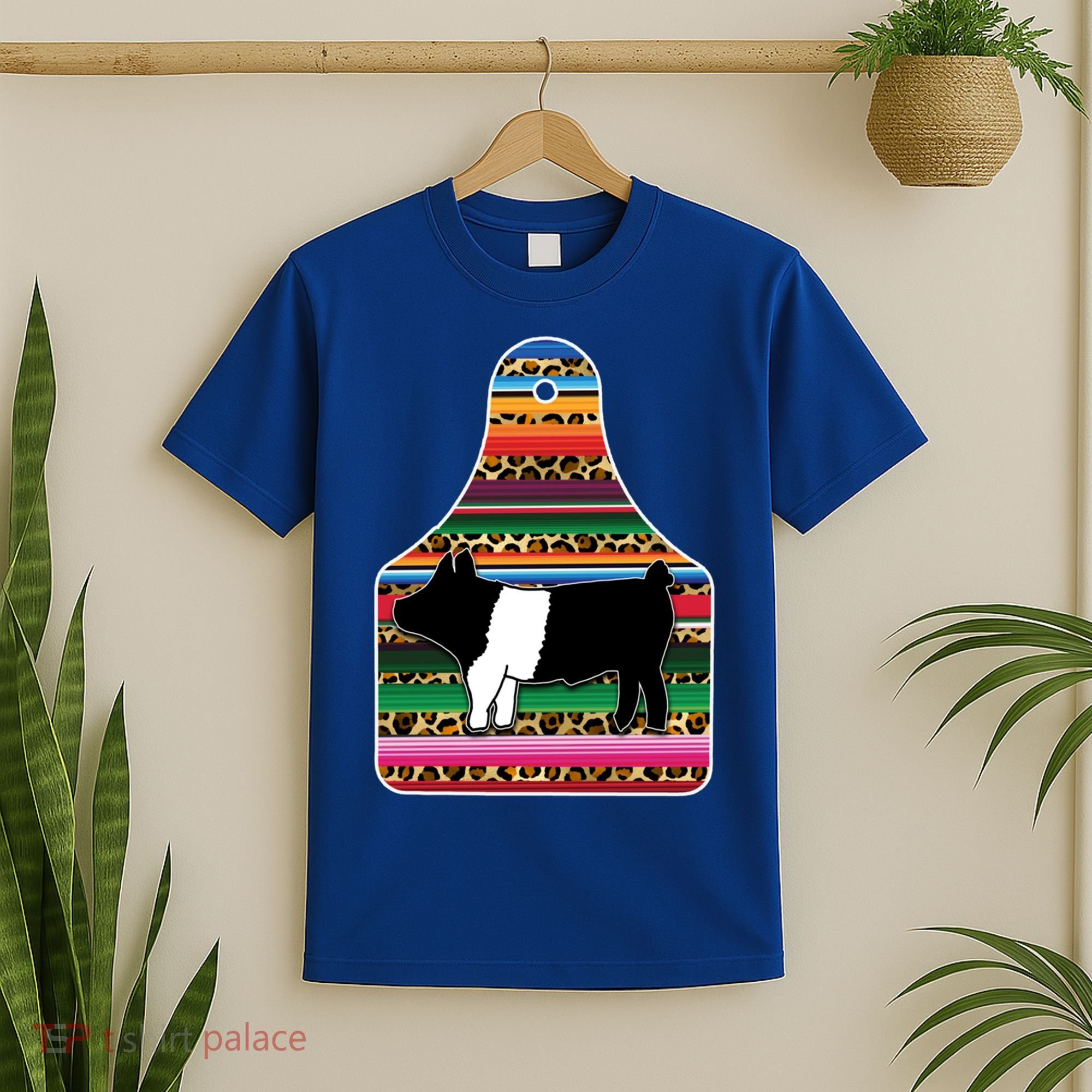 Livestock Show Pig Cheetah Serape Ear Tag Hamp Swine Gift T-Shirt