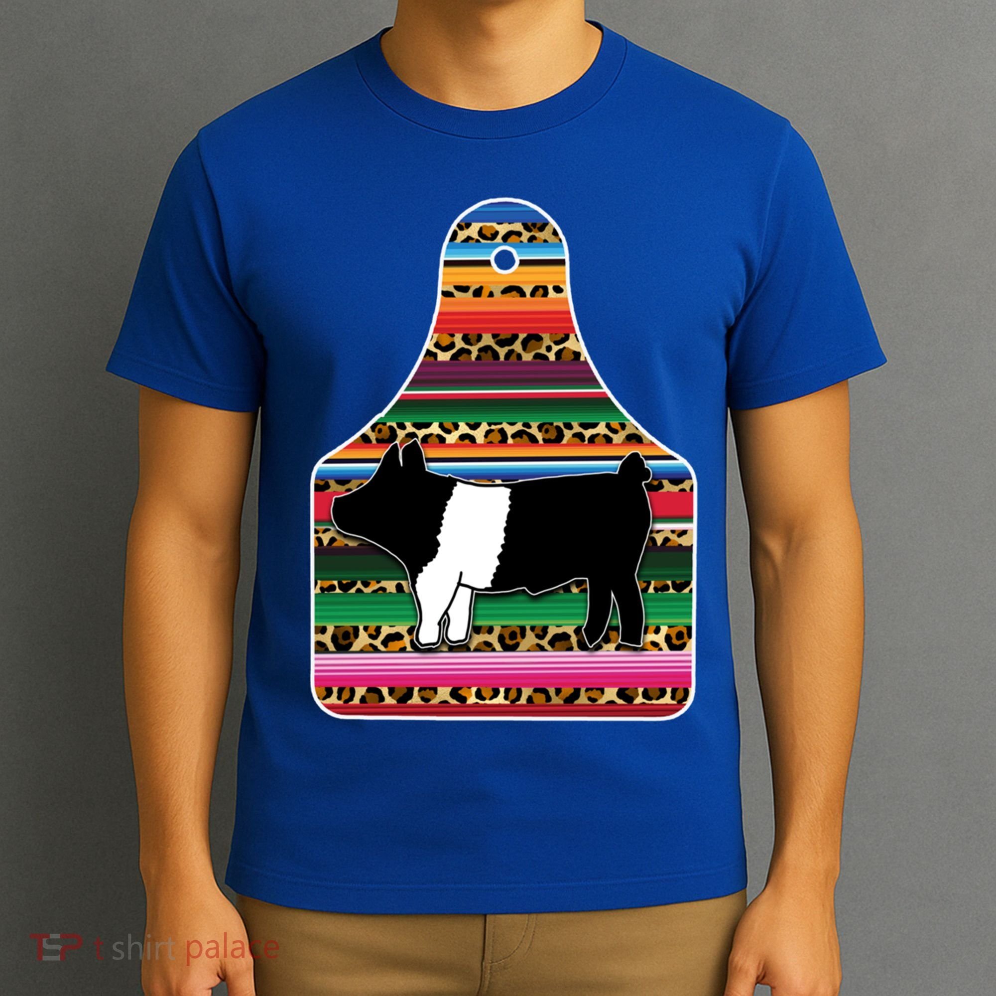 Livestock Show Pig Cheetah Serape Ear Tag Hamp Swine Gift T-Shirt