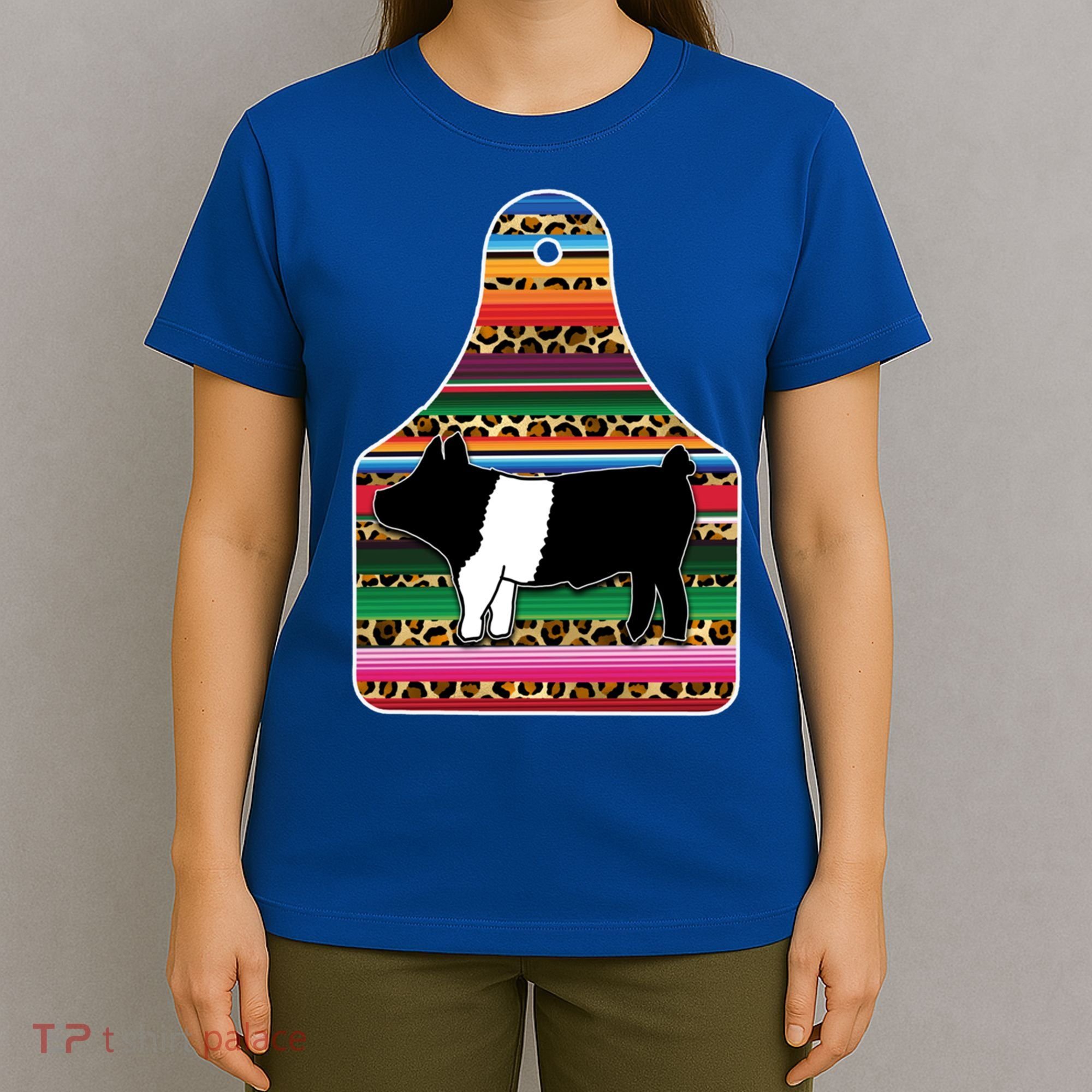 Livestock Show Pig Cheetah Serape Ear Tag Hamp Swine Gift T-Shirt