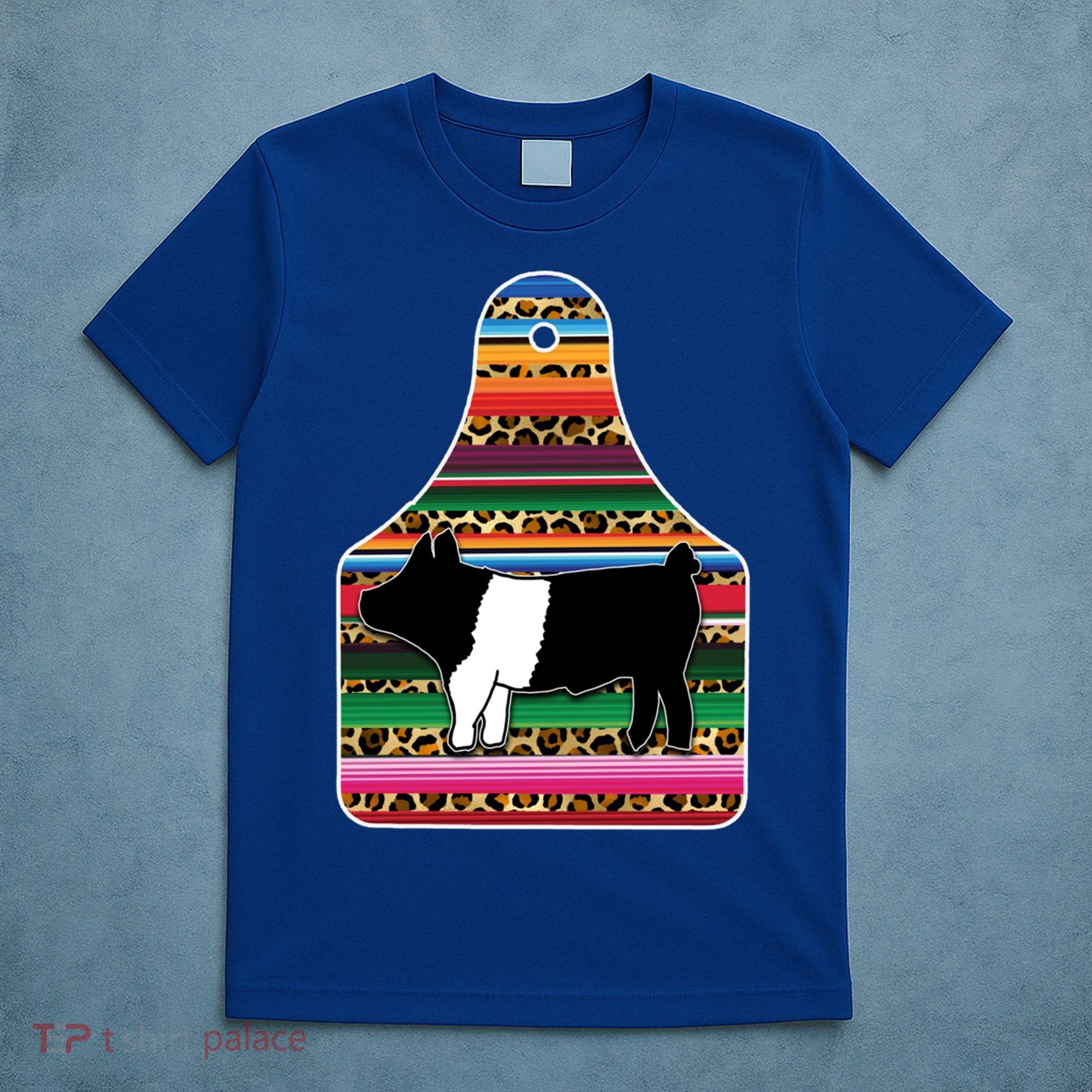 Livestock Show Pig Cheetah Serape Ear Tag Hamp Swine Gift T-Shirt