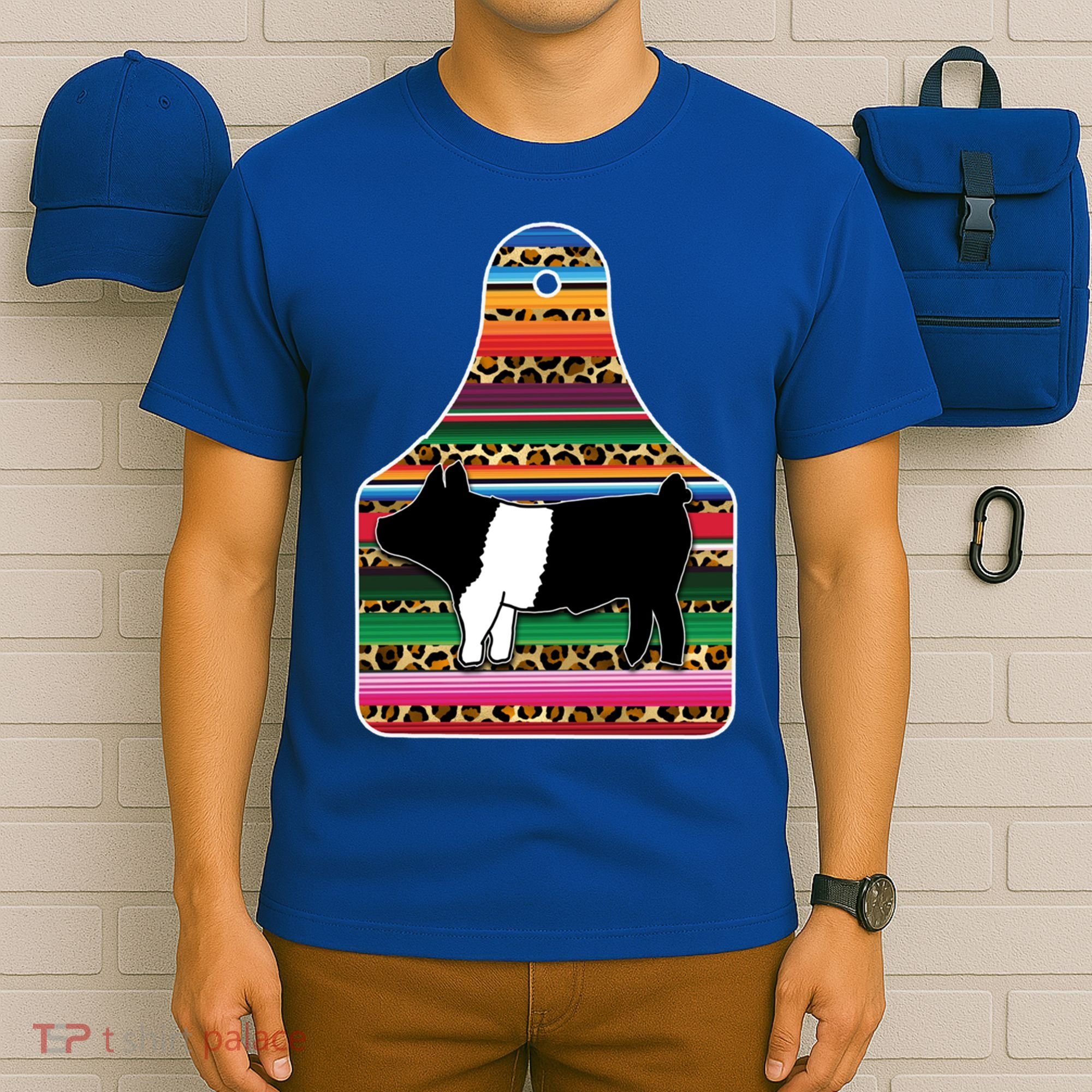 Livestock Show Pig Cheetah Serape Ear Tag Hamp Swine Gift T-Shirt