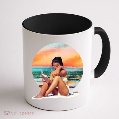Lady Sunset Reading Book Coffee Mug back