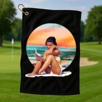 Lady Sunset Reading Book Golf Towel thumb 1