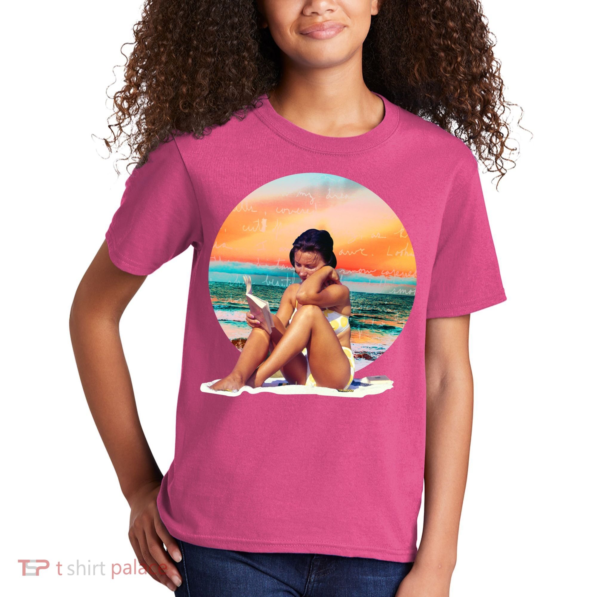 Lady Sunset Reading Book Kids T-Shirt
