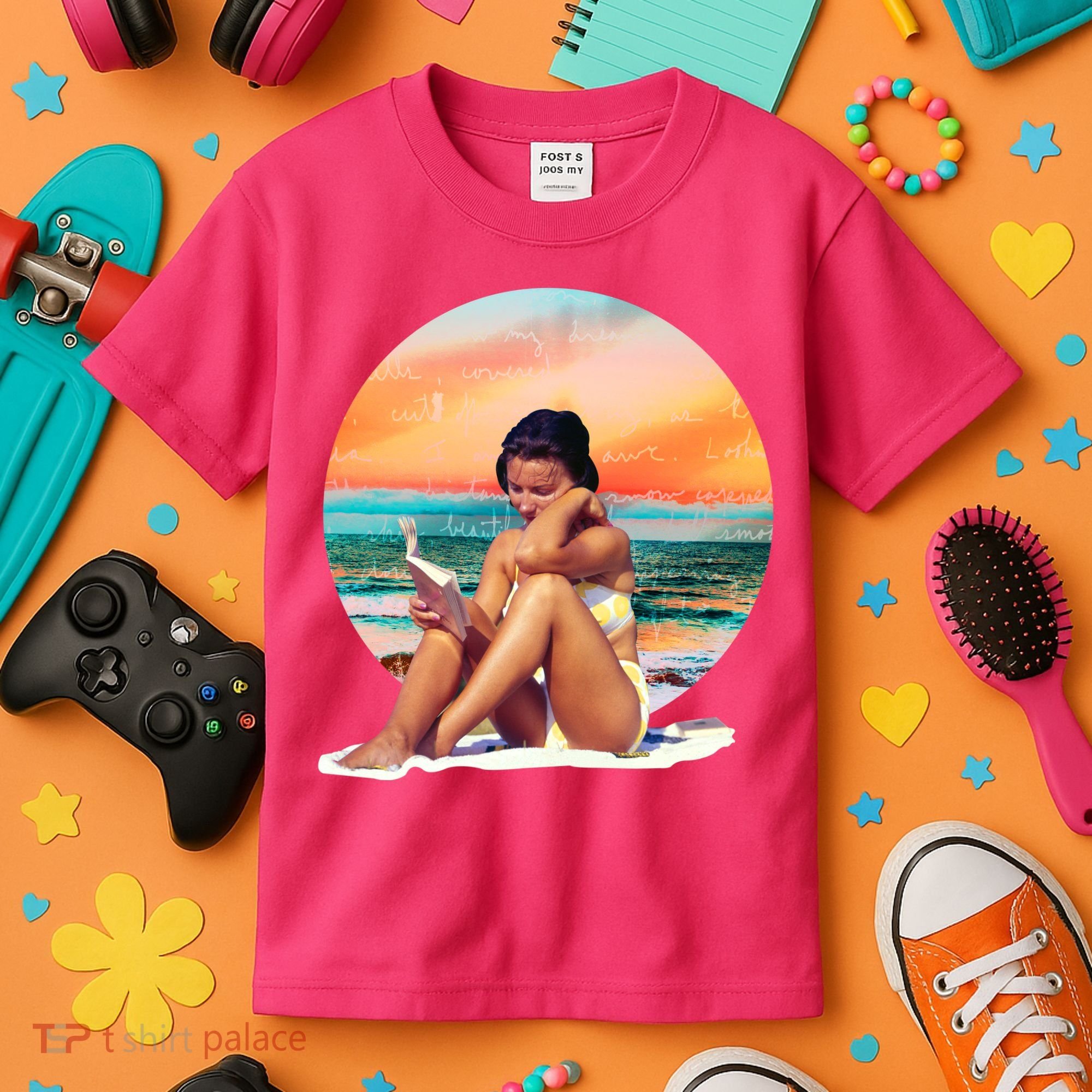 Lady Sunset Reading Book Kids T-Shirt