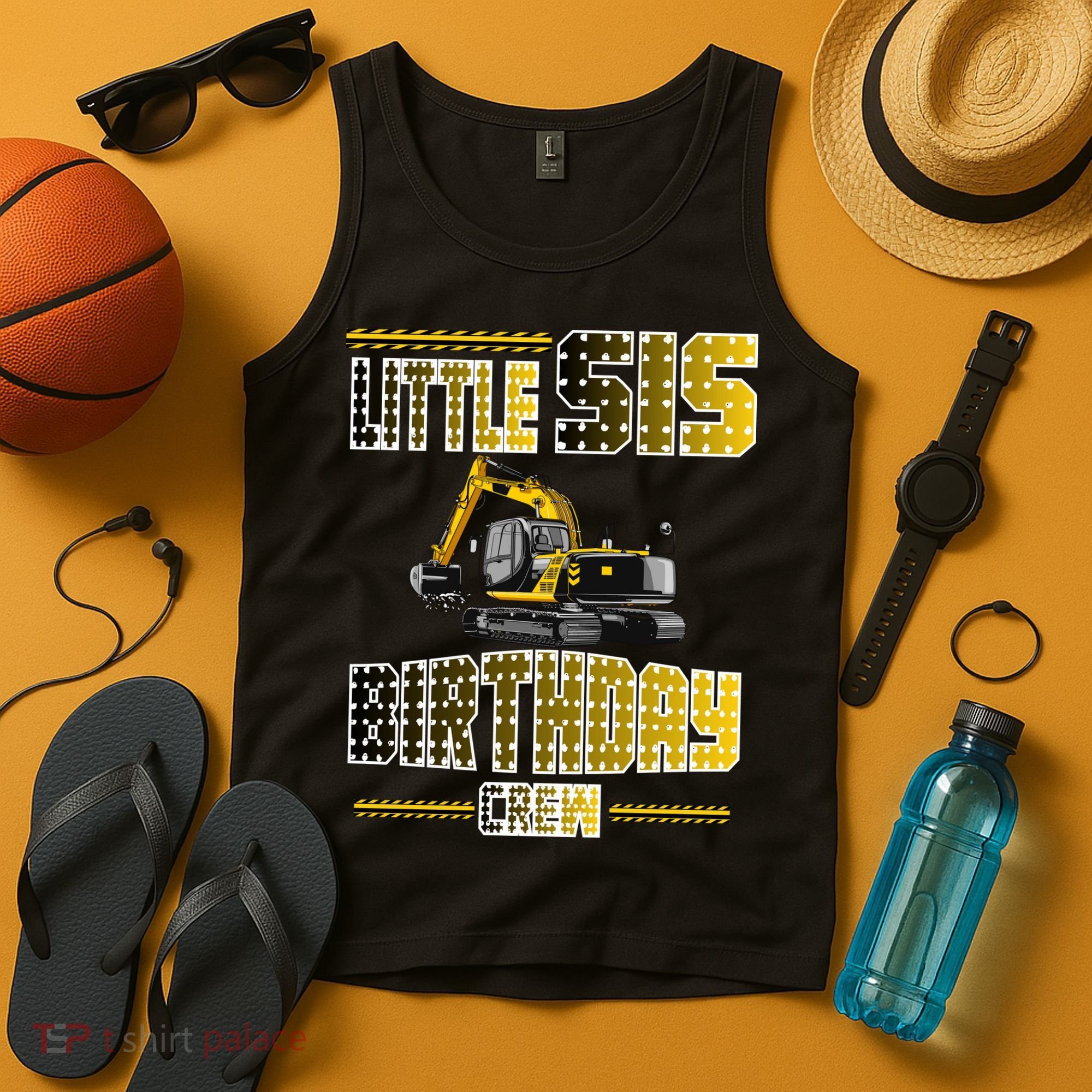 Little Sis Sister Birthday Crew Party Excavator Tank Top